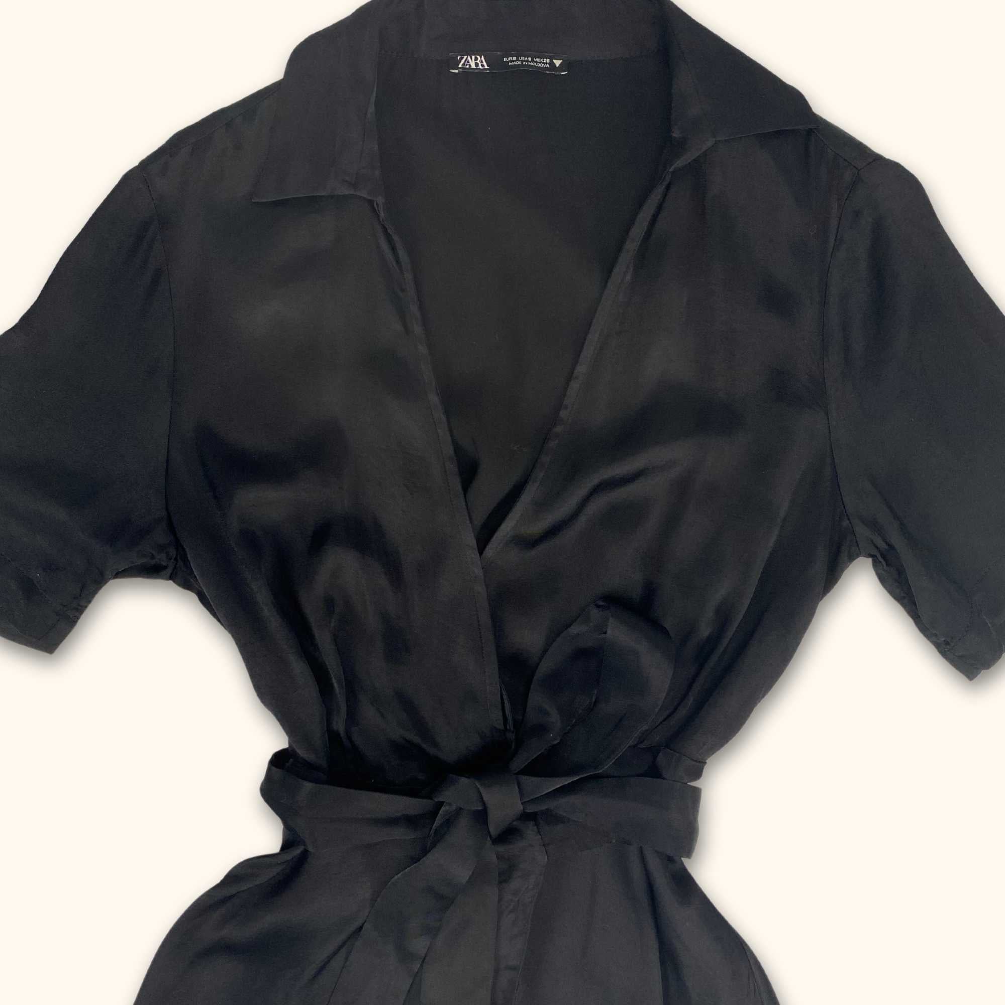 Zara Satin Wrap Around Black Dress - Size Small - - Dresses