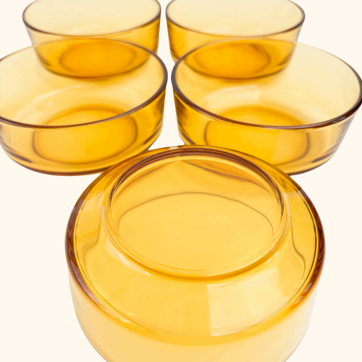 Vintage Amber Glass Snack Serving Bowls - Set of 5 - - Kitchenware