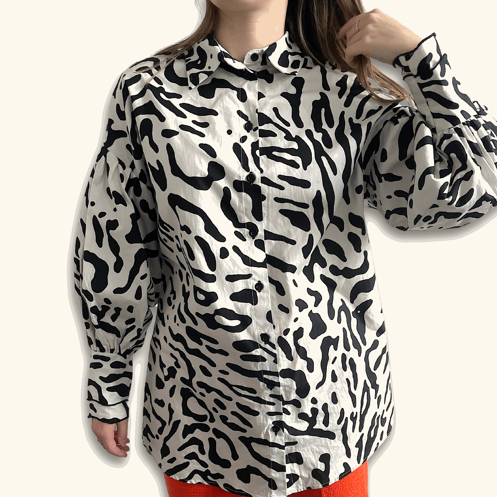 Topshop Patterned Black and White Oversized Shirt - Size Small - - Tops & Shirts