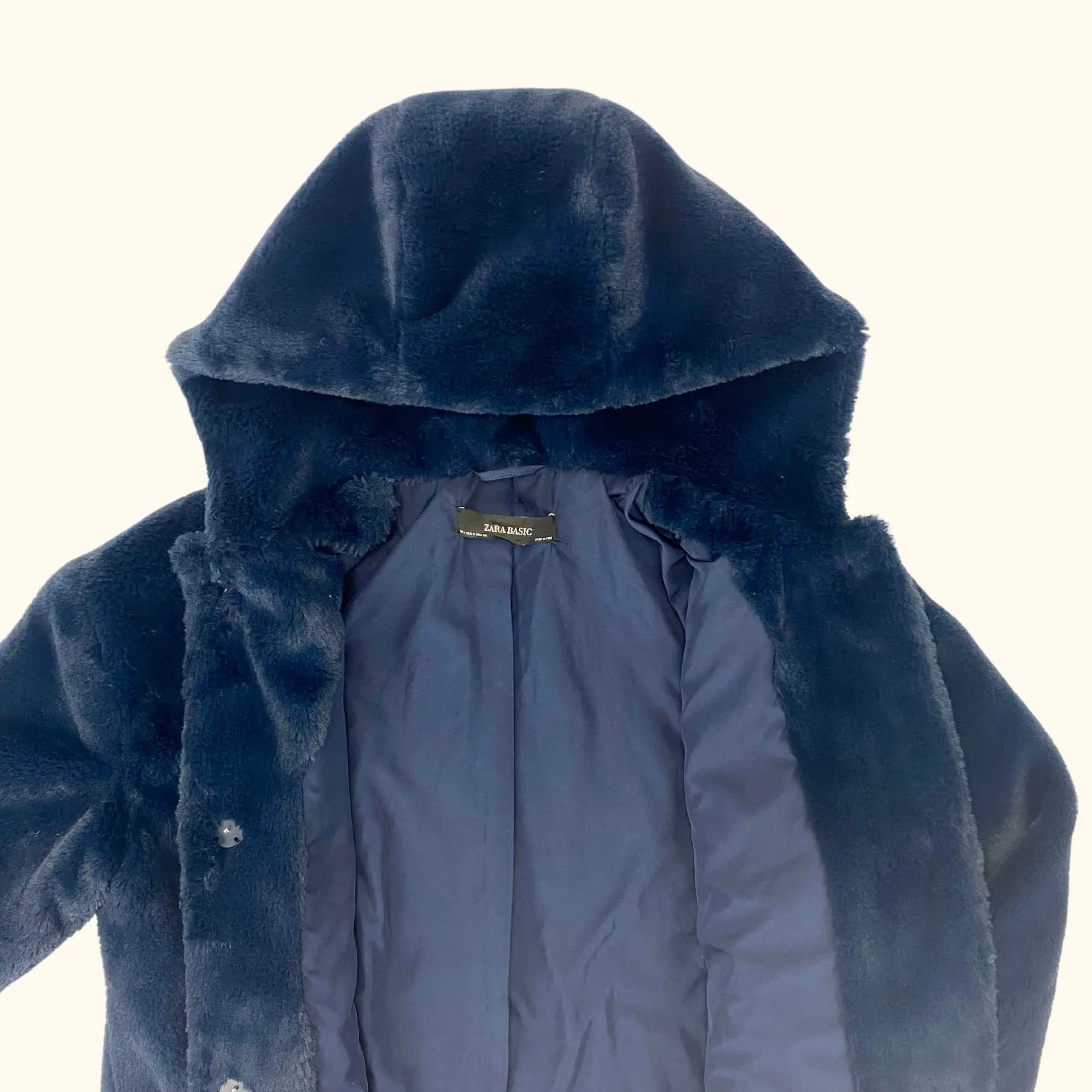 Zara Blue Faux Fur Hooded Coat - Size Small -  - Coats & jackets