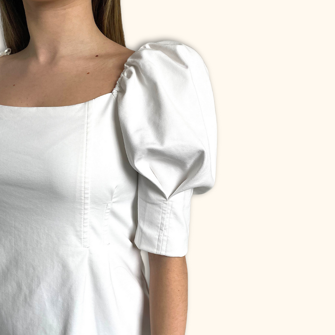 Zara White Denim Puff Sleeve Mini Dress - Size Medium -  - Dresses