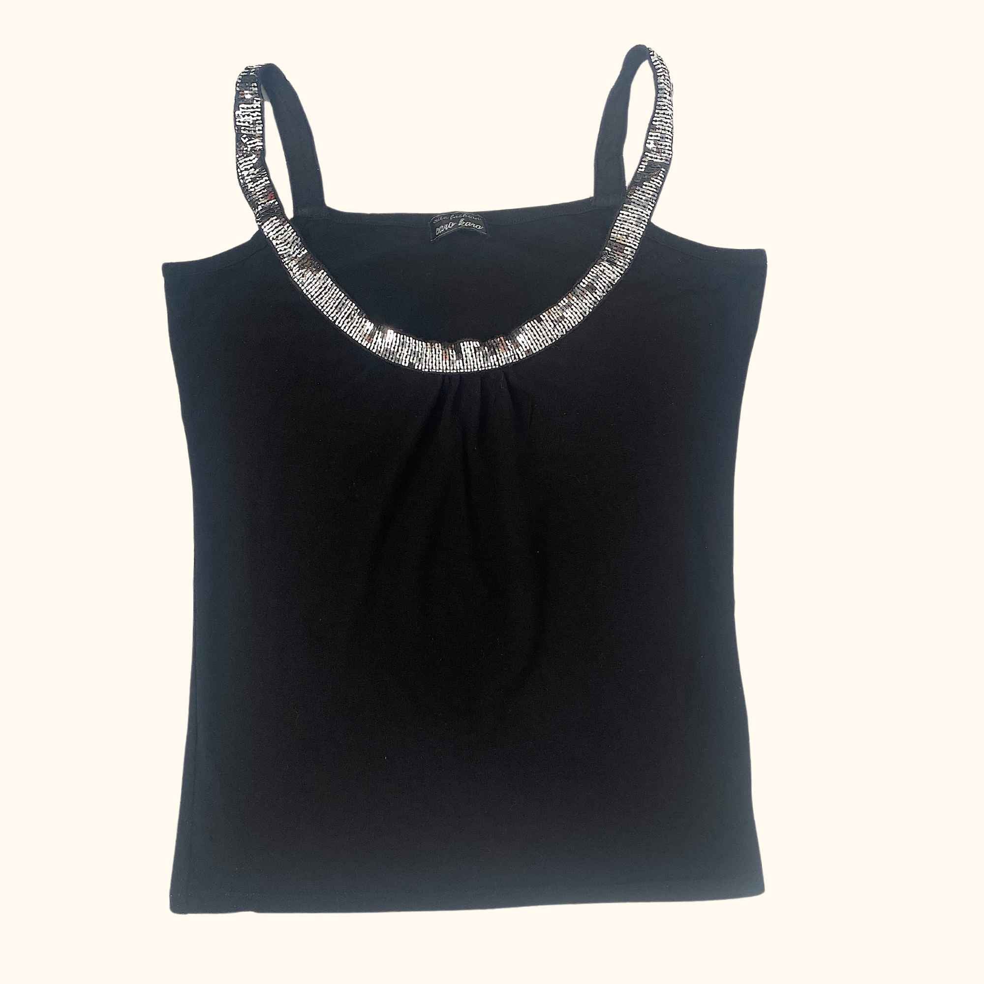 Y2K Sequin Black Cami Top Black - Size Medium -  - Tops