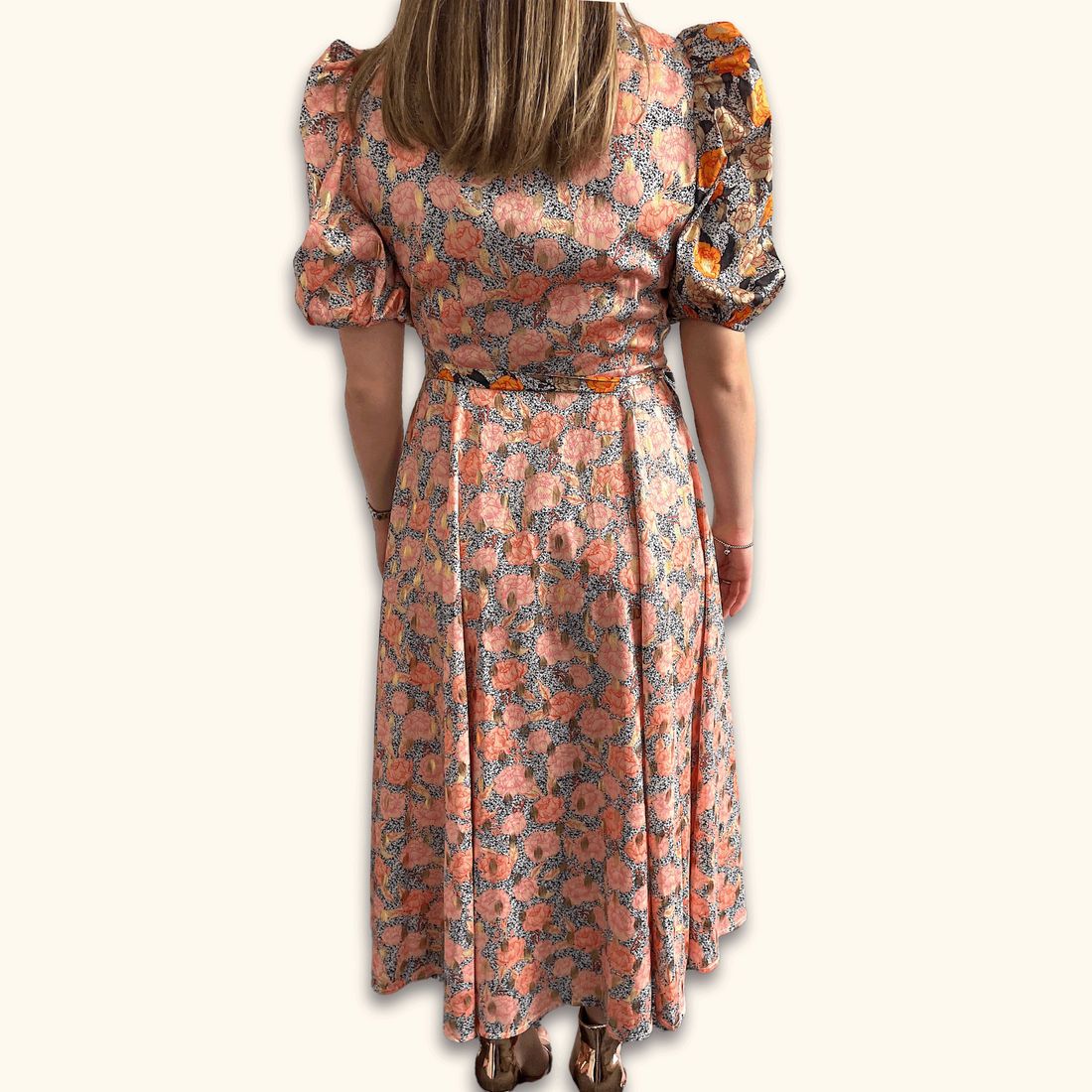 Never Fully Dressed Gold Zsa Zsa Splice Wrap Front Midi Dress - Size 6 -  - Dresses