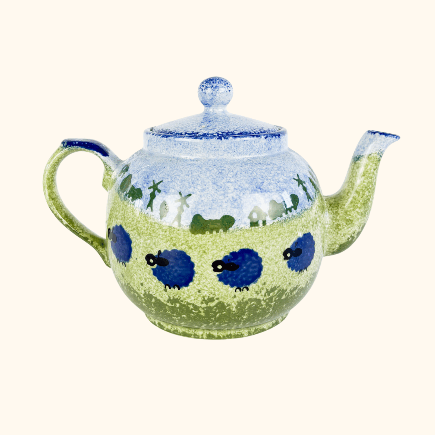 Price & Kensington Spongeware Blue Sheep Ceramic Teapot P&K