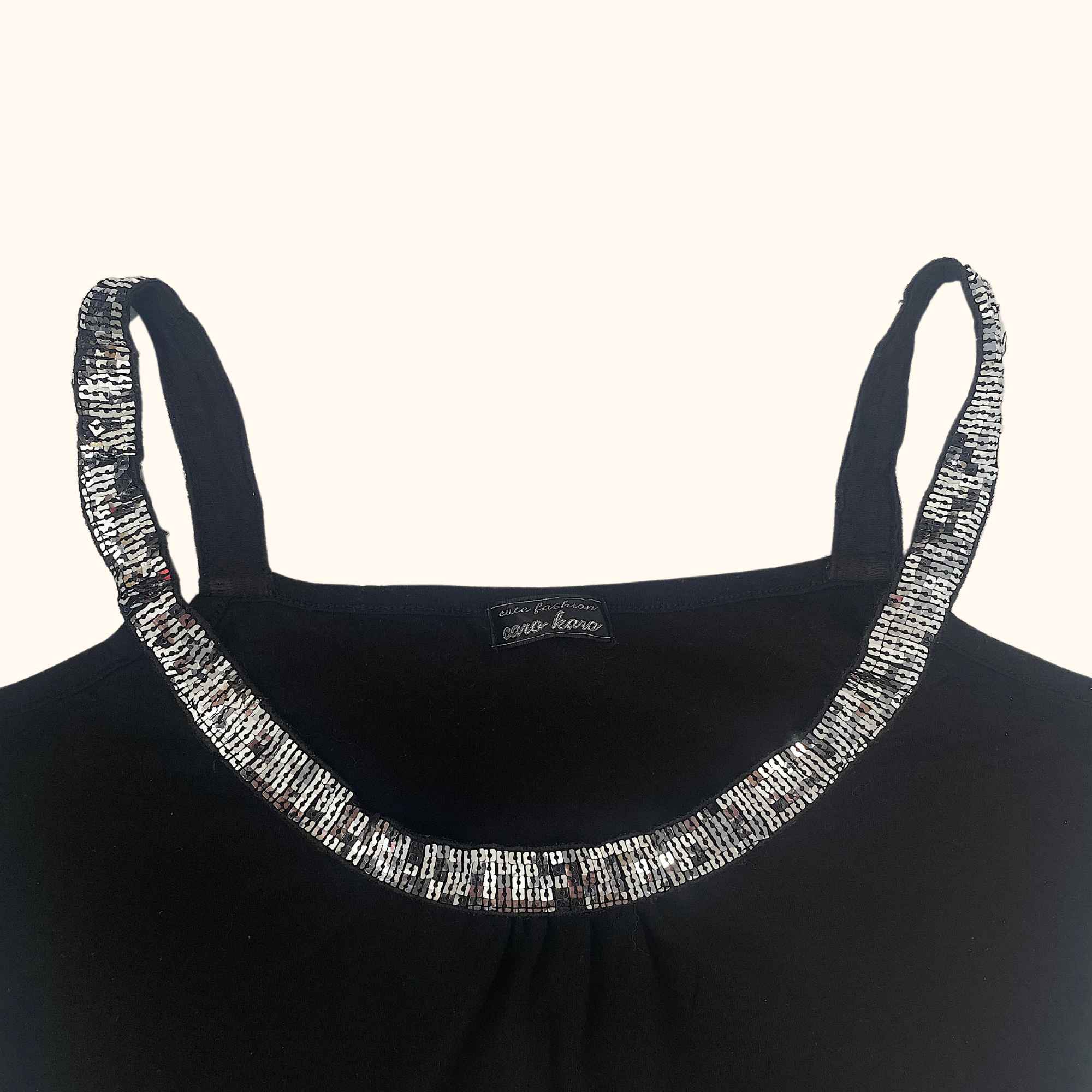 Y2K Sequin Black Cami Top Black - Size Medium -  - Tops
