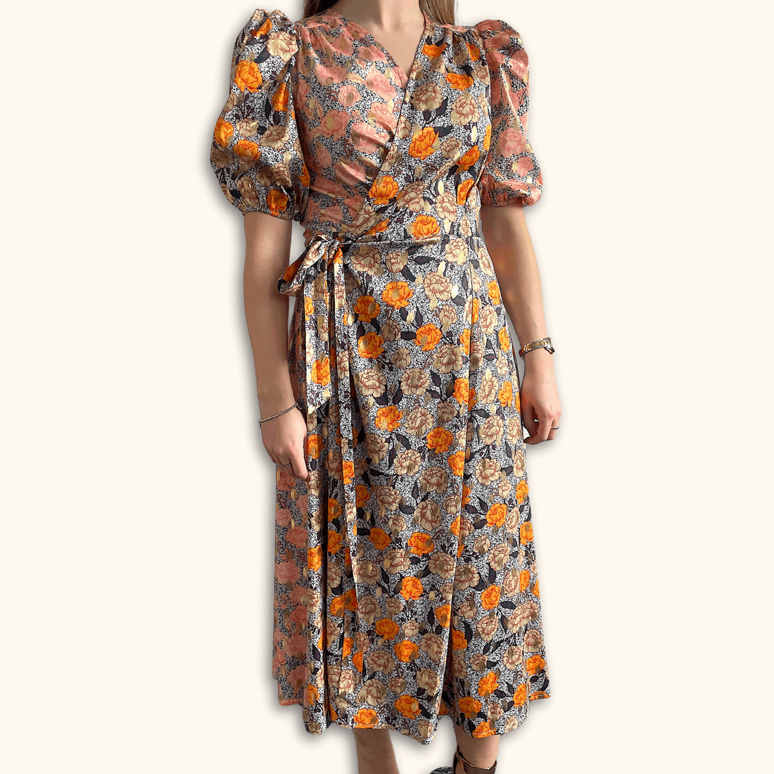 Never Fully Dressed Gold Zsa Zsa Splice Wrap Front Midi Dress - Size 6 -  - Dresses