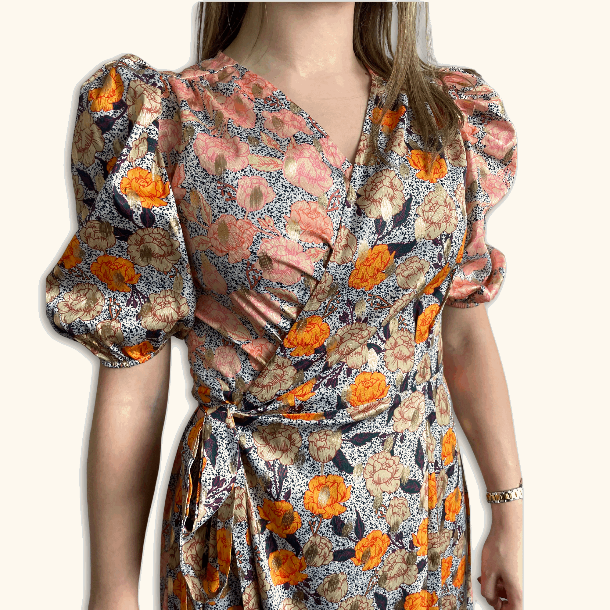 Never Fully Dressed Gold Zsa Zsa Splice Wrap Front Midi Dress - Size 6 -  - Dresses
