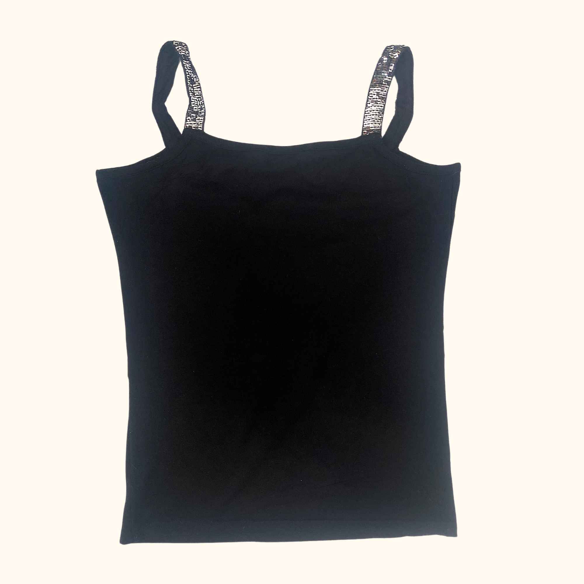Y2K Sequin Black Cami Top Black - Size Medium -  - Tops