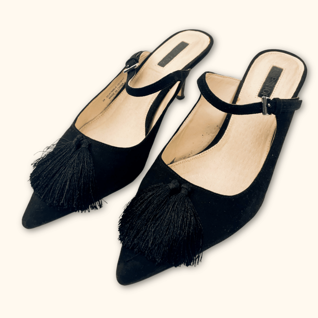 Topshop Black Tassel Heels - Size 6 Topshop