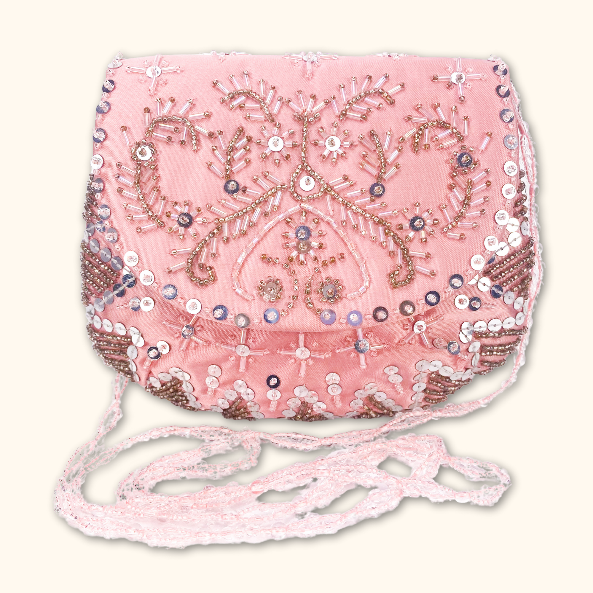 Pink Beaded Crossbody Bag - - Bags