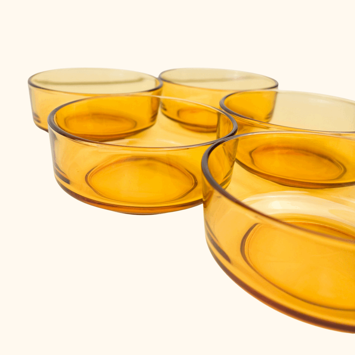 Vintage Amber Glass Snack Serving Bowls - Set of 5 - - Kitchenware