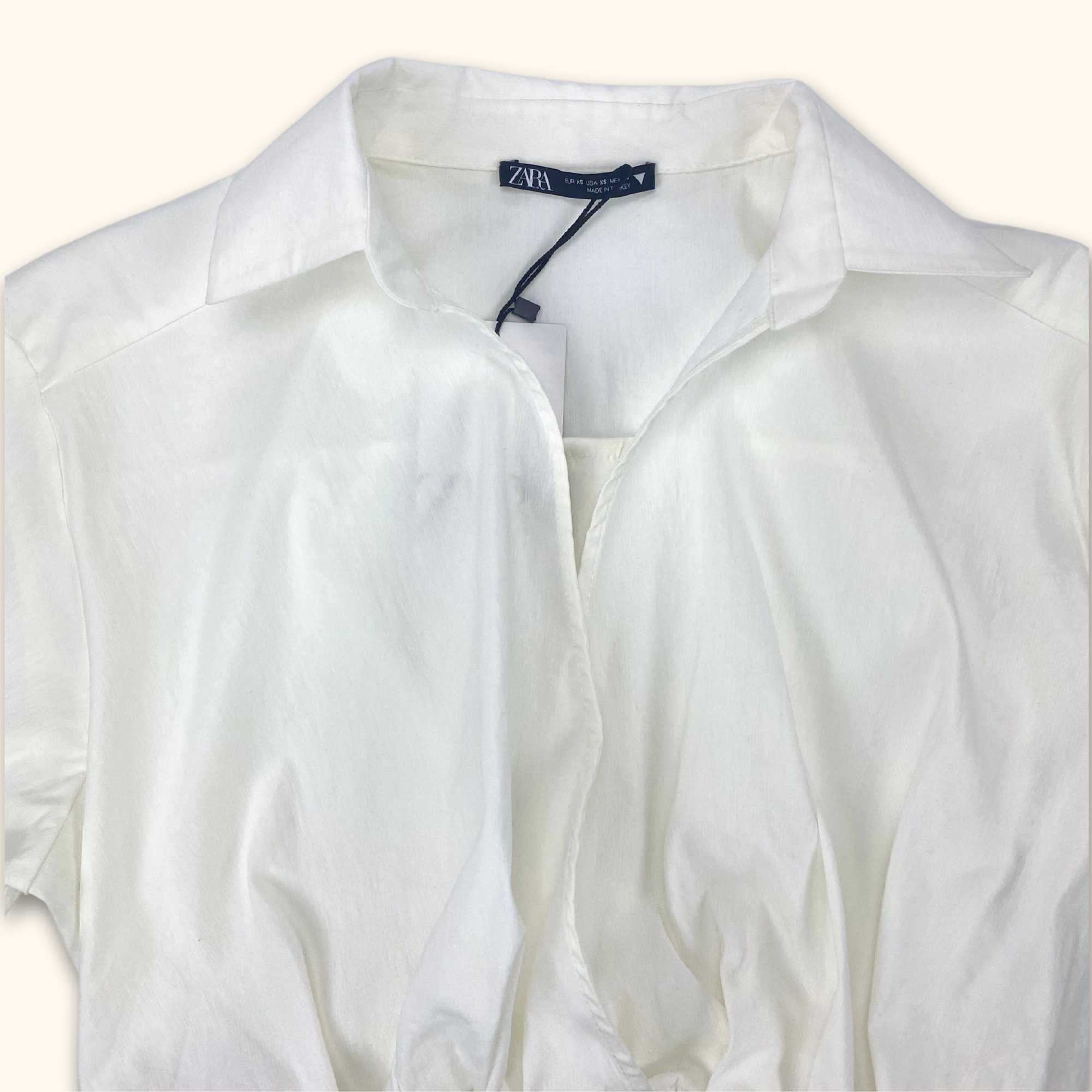 Zara White Cropped Shirt - Size XS - - Shirts