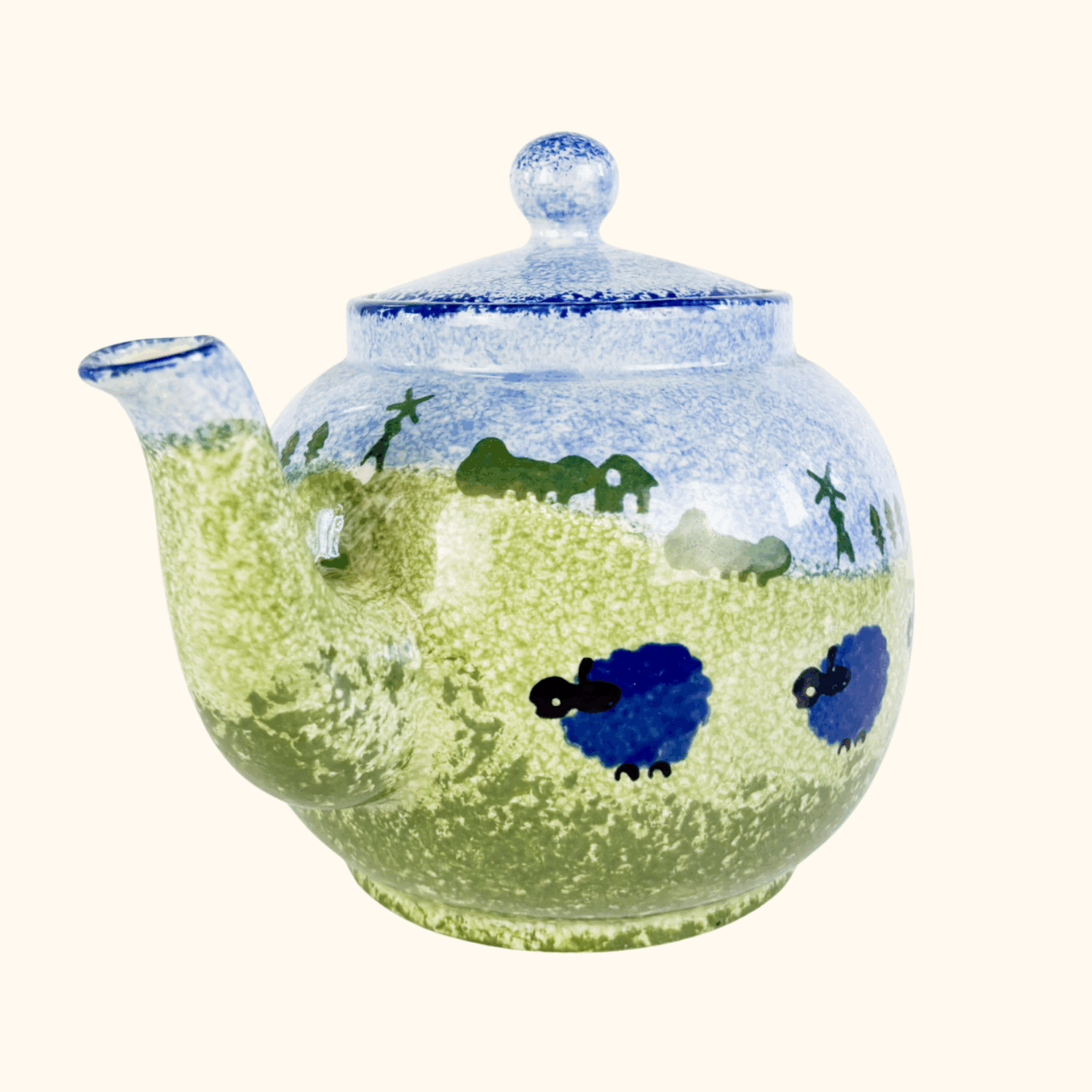 Price & Kensington Spongeware Blue Sheep Ceramic Teapot P&K