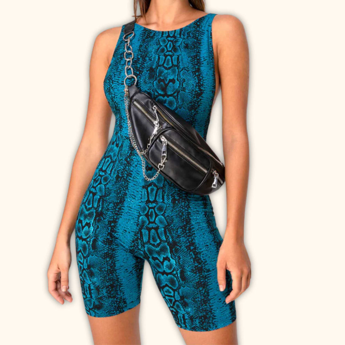 Motel Blue Snake Print Playsuit - Size XS -  - Playsuits