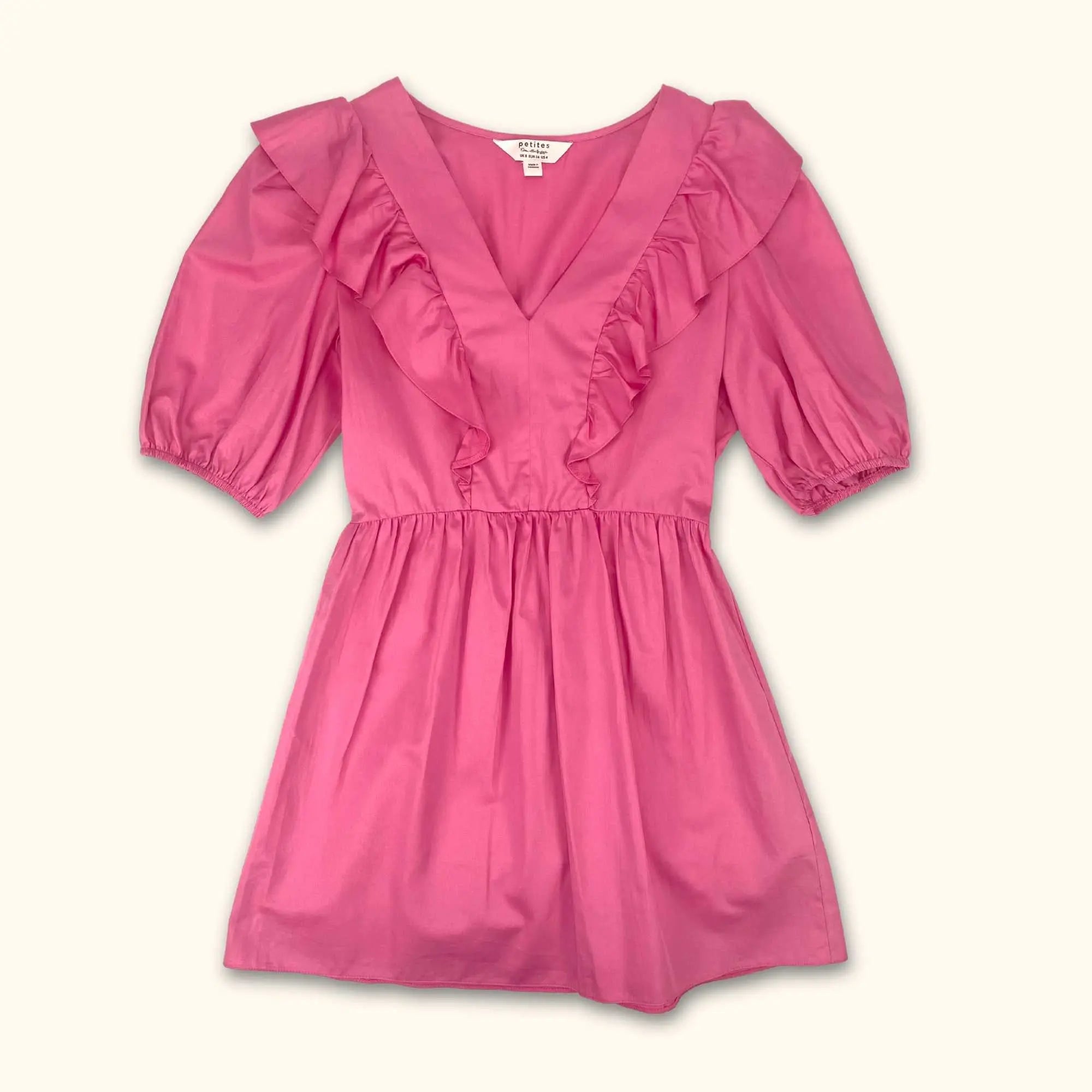 Miss Selfridge Pink Poplin Ruffle Mini Dress - Size Petite 8 -  - Dresses