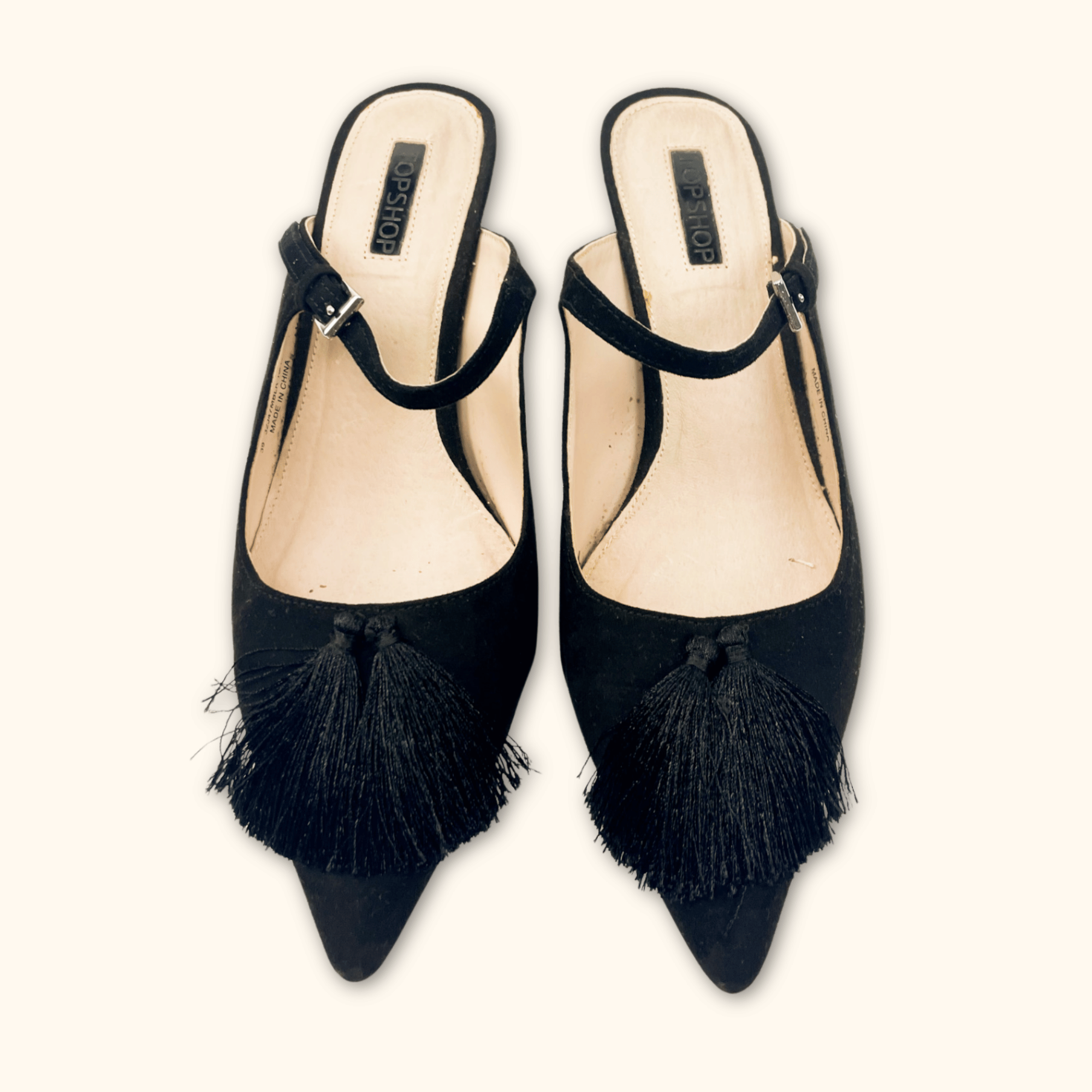 Topshop Black Tassel Heels - Size 6 Topshop