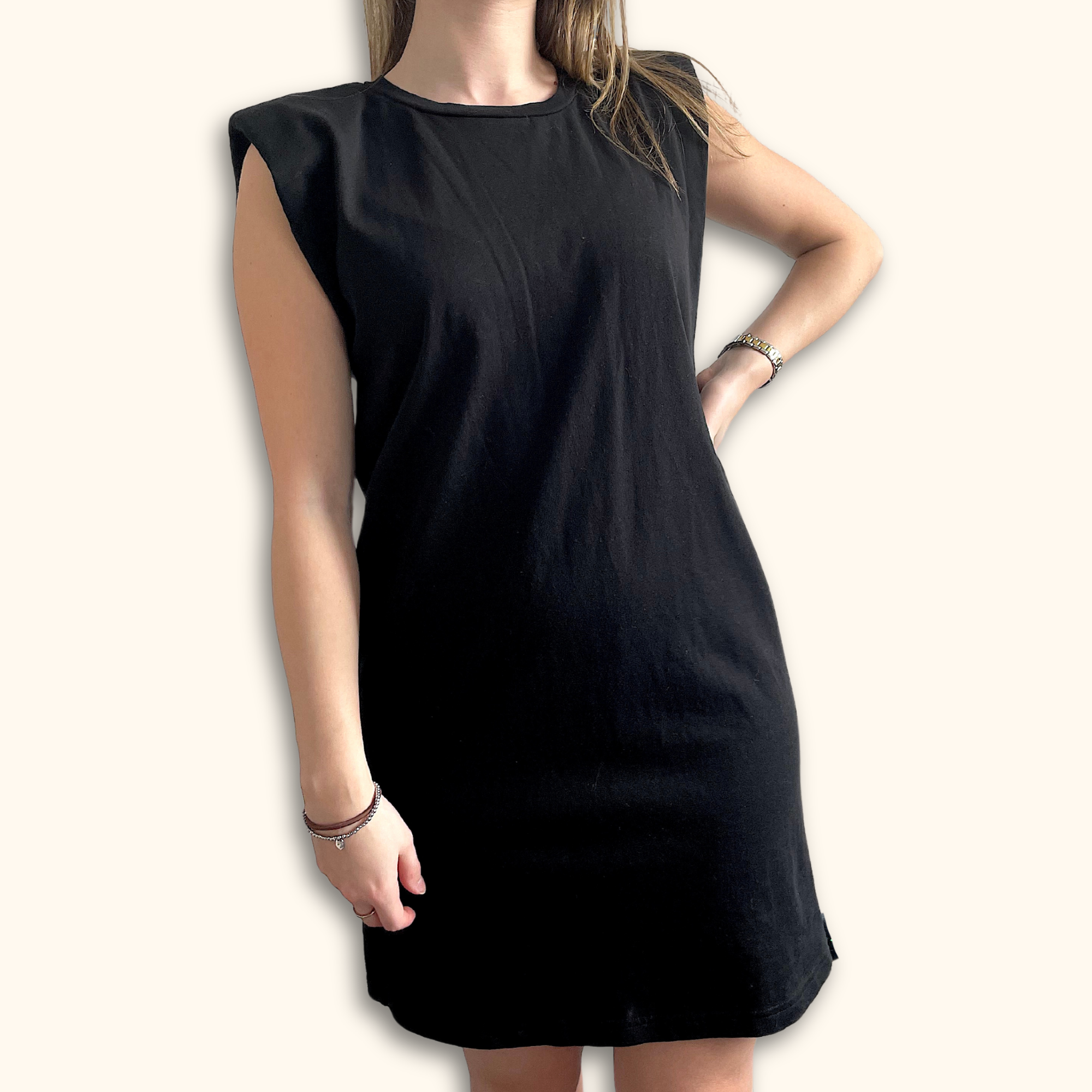 Zara Black Sleeveless Dress with Padded Shoulders - Size Small -  - Dresses