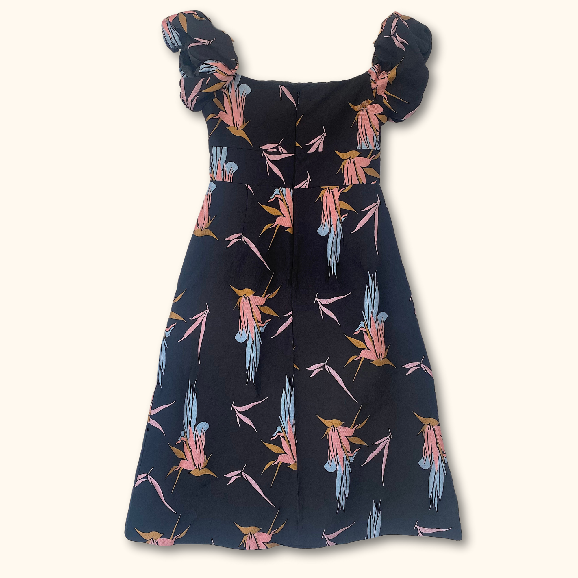 Topshop Black Bandeau Midi Dress with Puff Sleeves - Size 10 - - Dresses