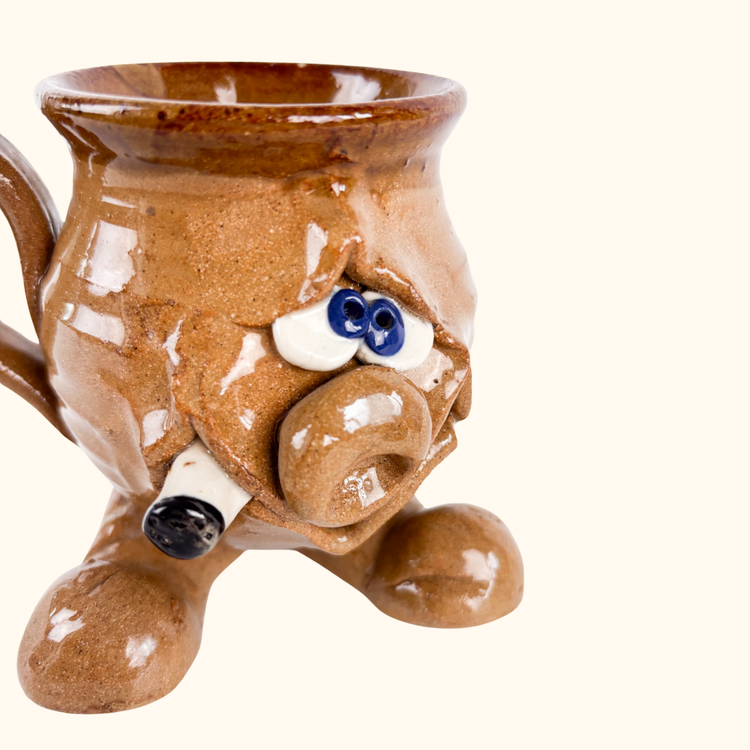 Clay Ugly Face Smoking Mug - - Mugs and teacups