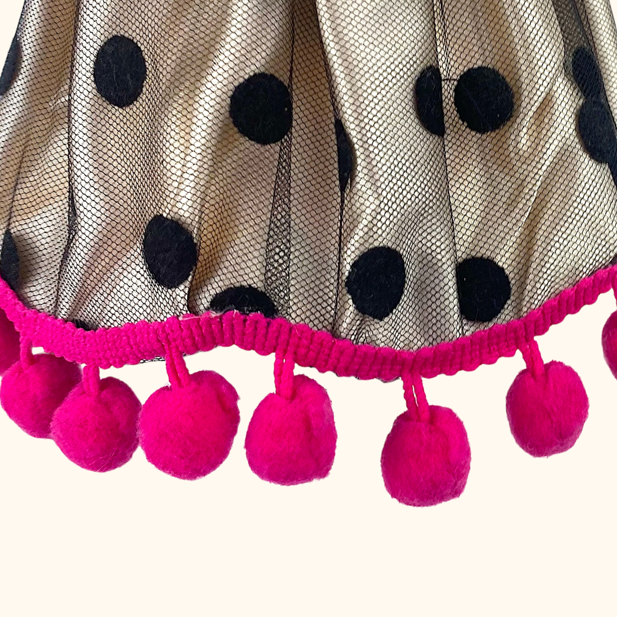 Handmade Black Polka Dot and Pink Pom Pom Candle Lampshade Sunshine Thrift