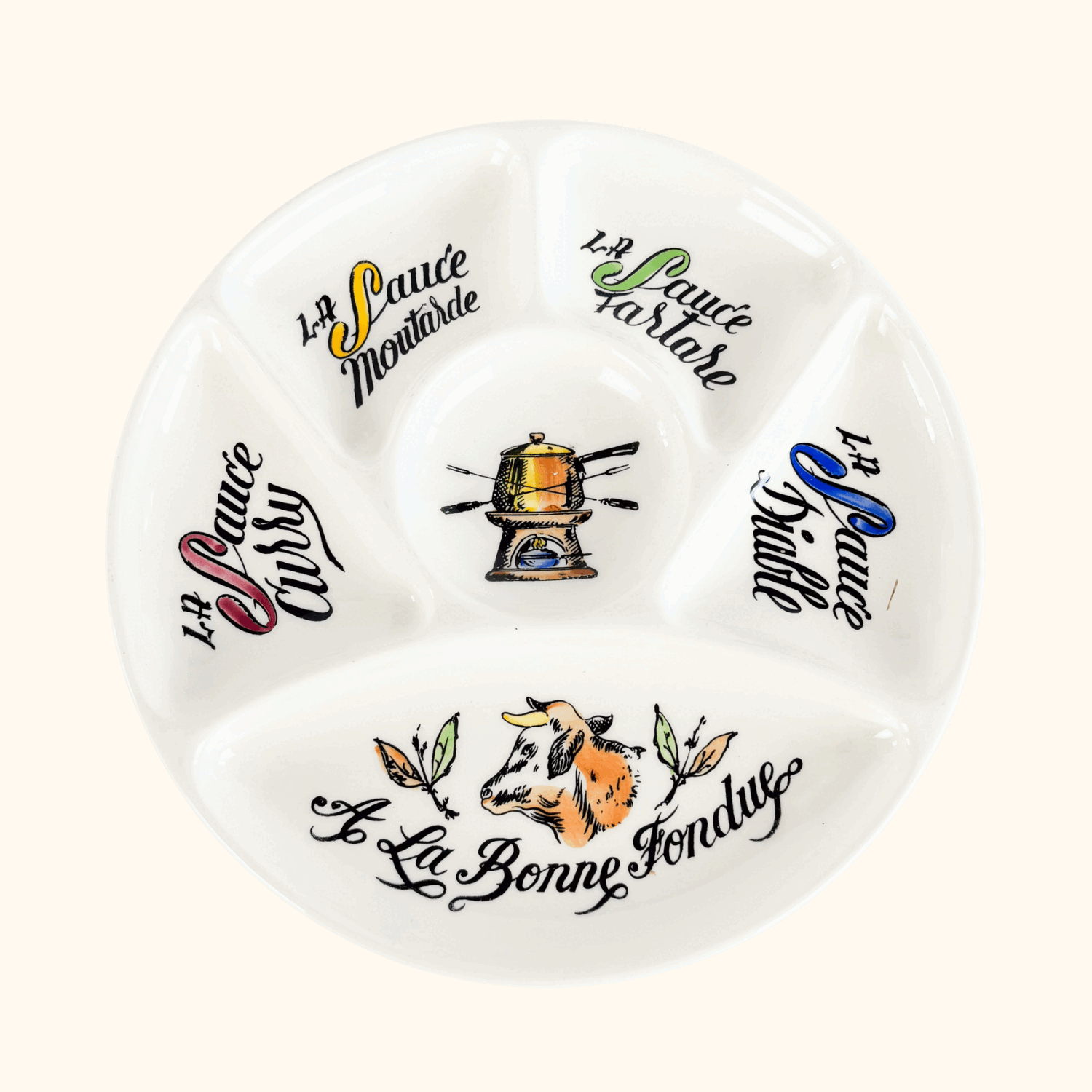 Vintage 1970s Gien France Fondue Section Plate Gine France