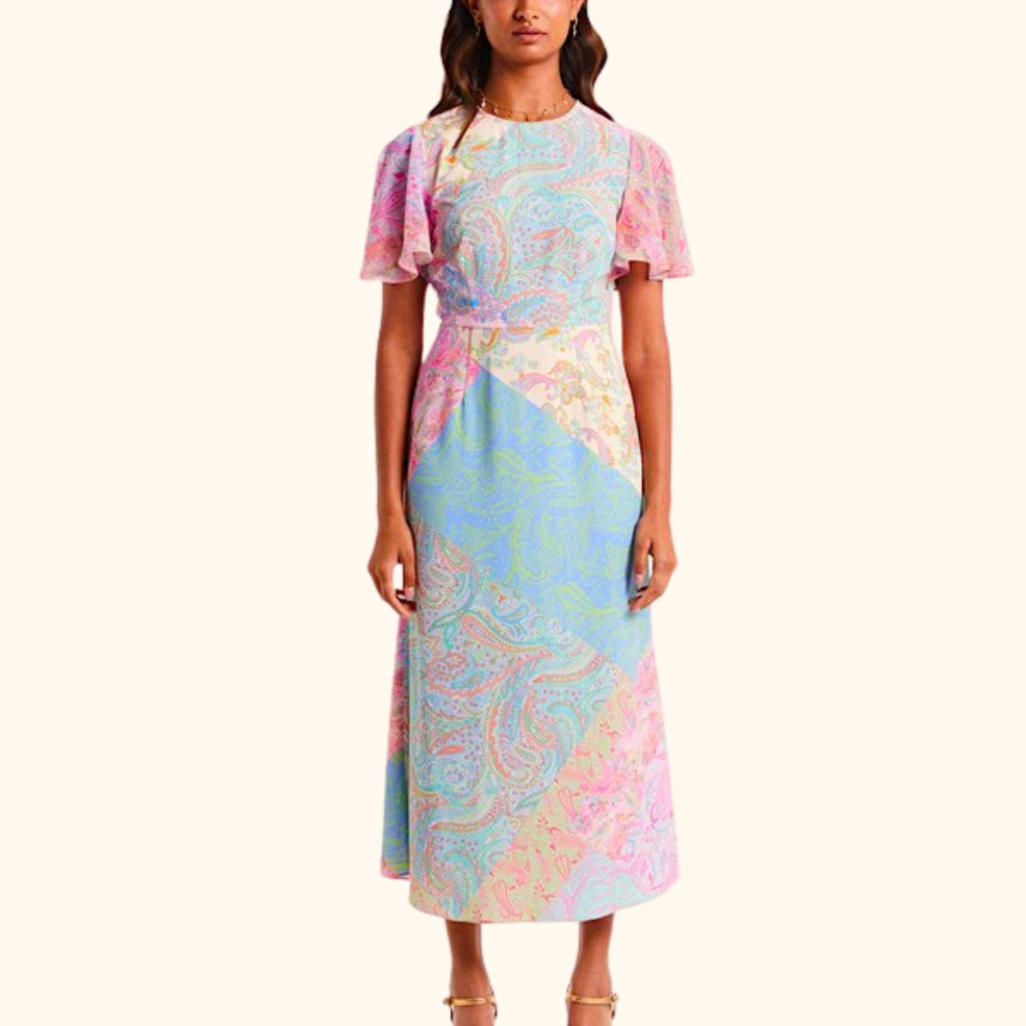 Never Fully Dressed Mixed Paisley Printed Midi Dress - Size 6 - - Dresses