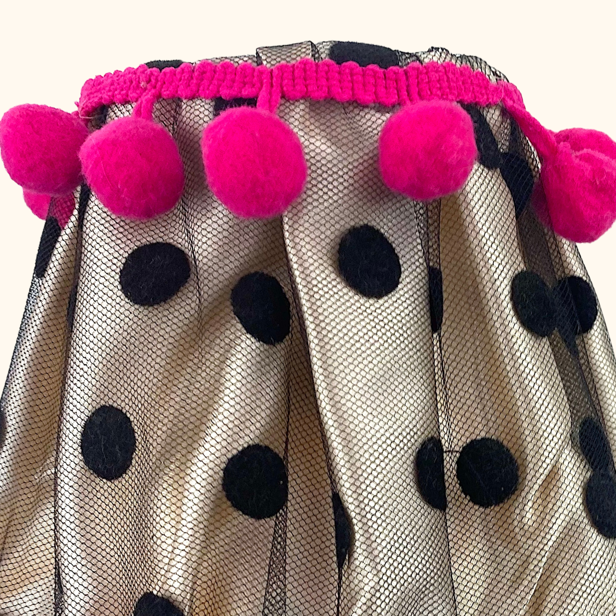Handmade Black Polka Dot and Pink Pom Pom Candle Lampshade Sunshine Thrift