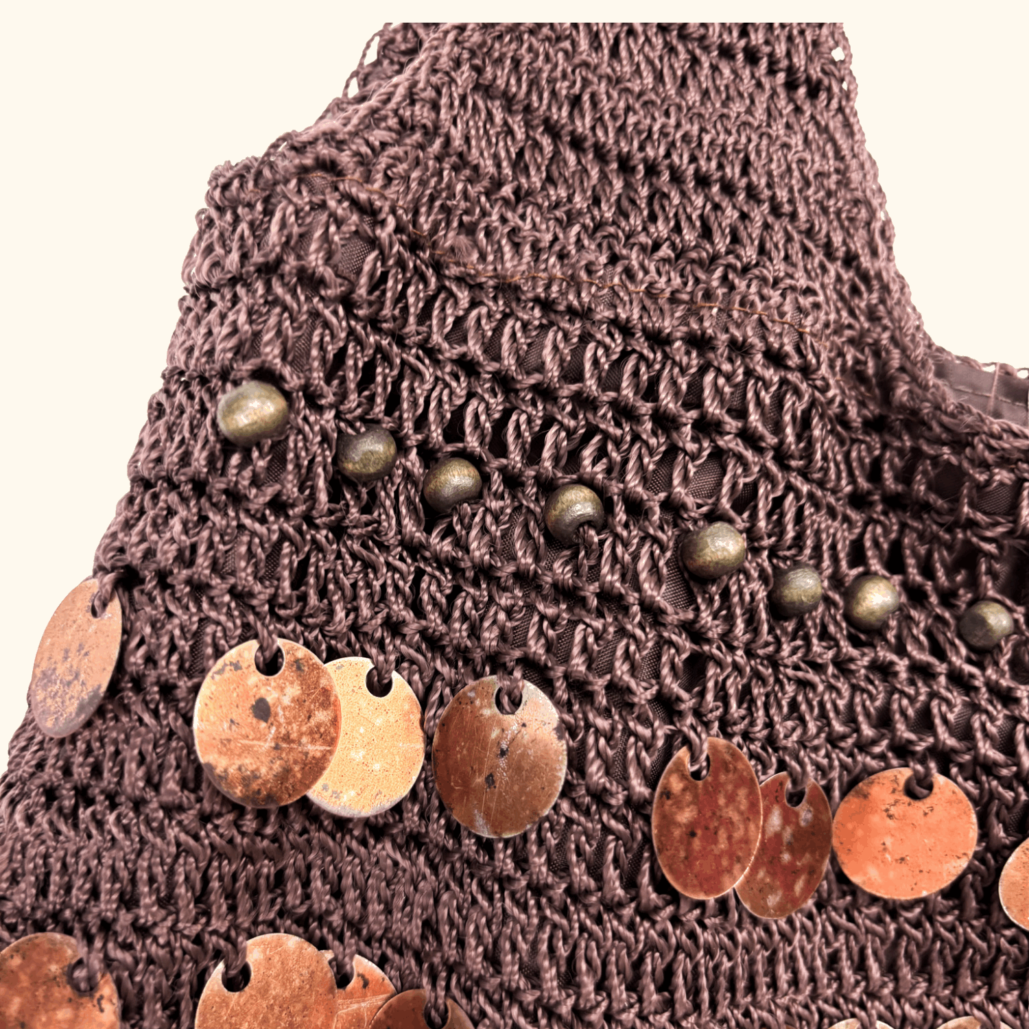 Vintage George Brown Crochet Sequin Bag - - Bags