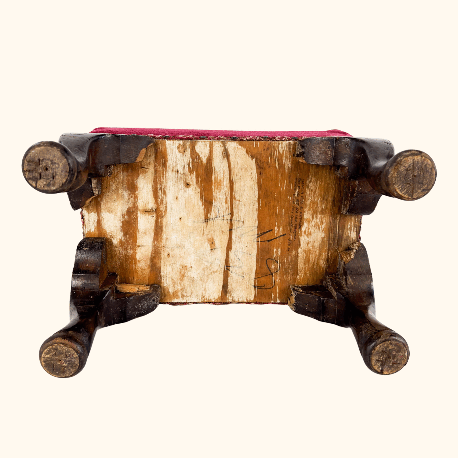 Vintage 1998 Red Velvet Upcycled Small Footstool Sunshine Thrift