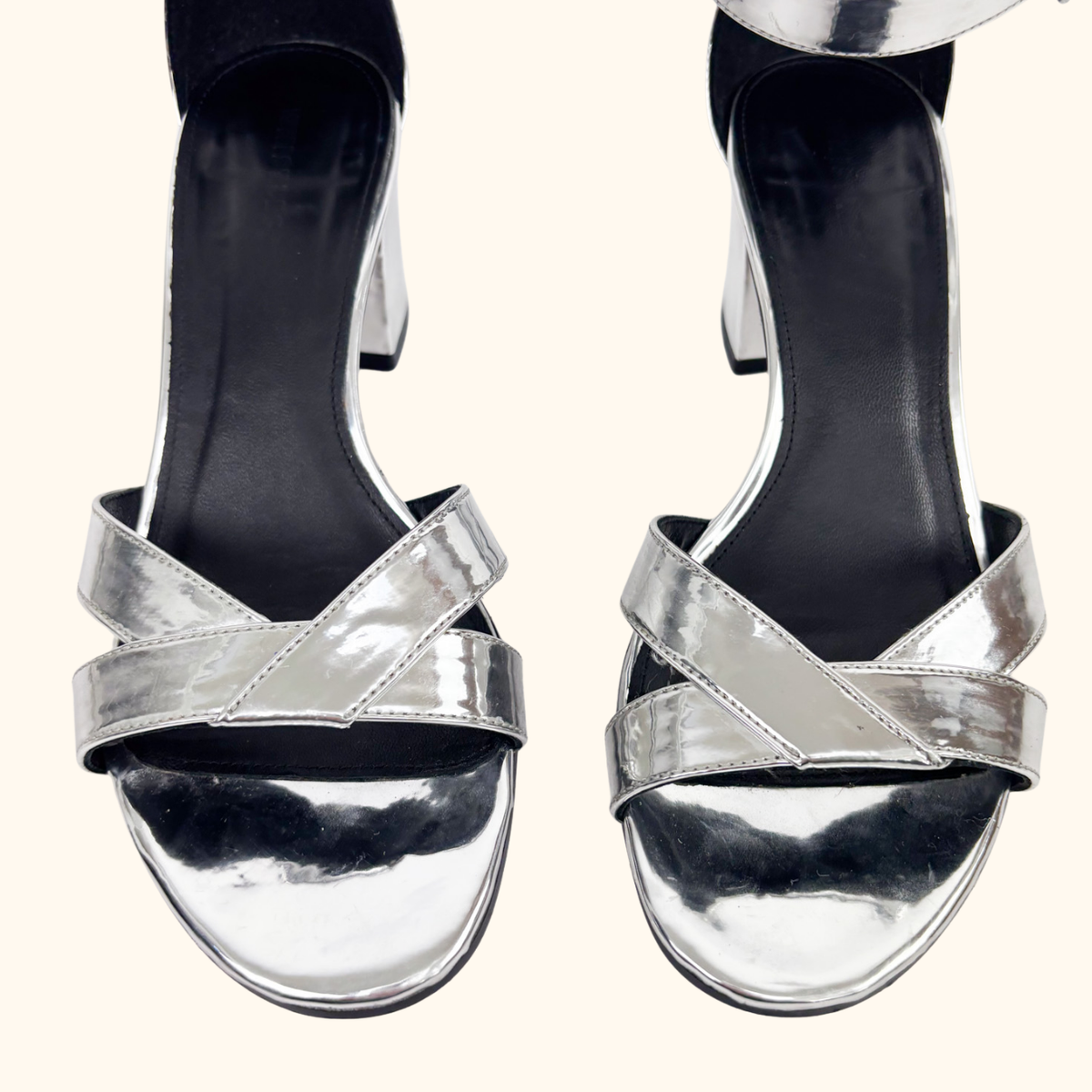 Whistles Metallic Silver Marquis Block Heel Sandals - Size 6