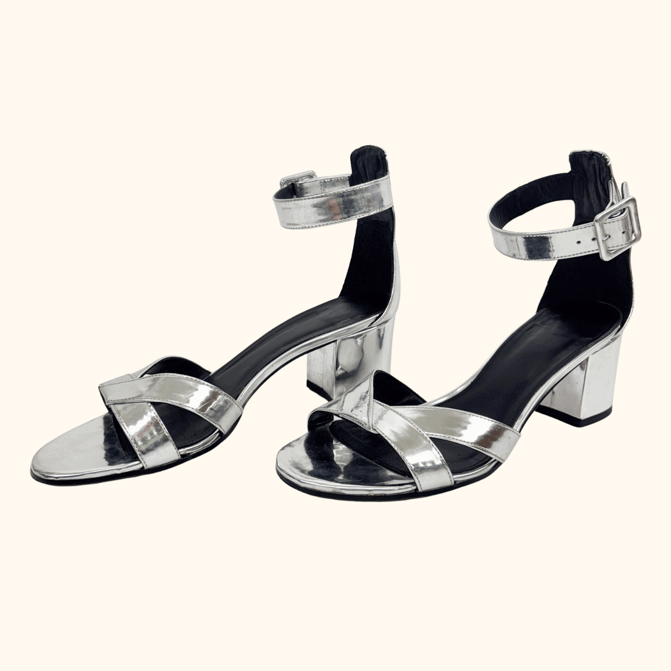 Whistles Metallic Silver Marquis block Heel Sandals - Size 6 Whistles