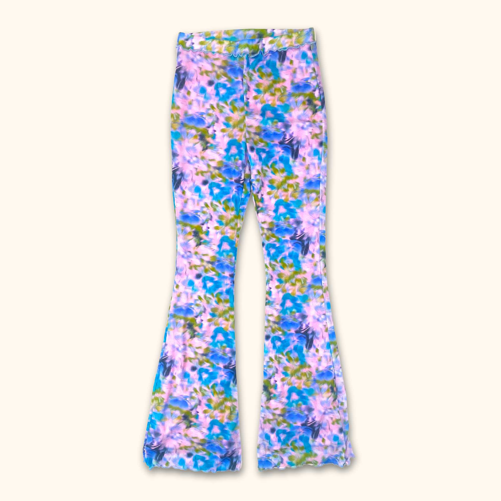 Topshop Blue Floral High Waisted Flared Trousers -  Size 12 -  - Trousers