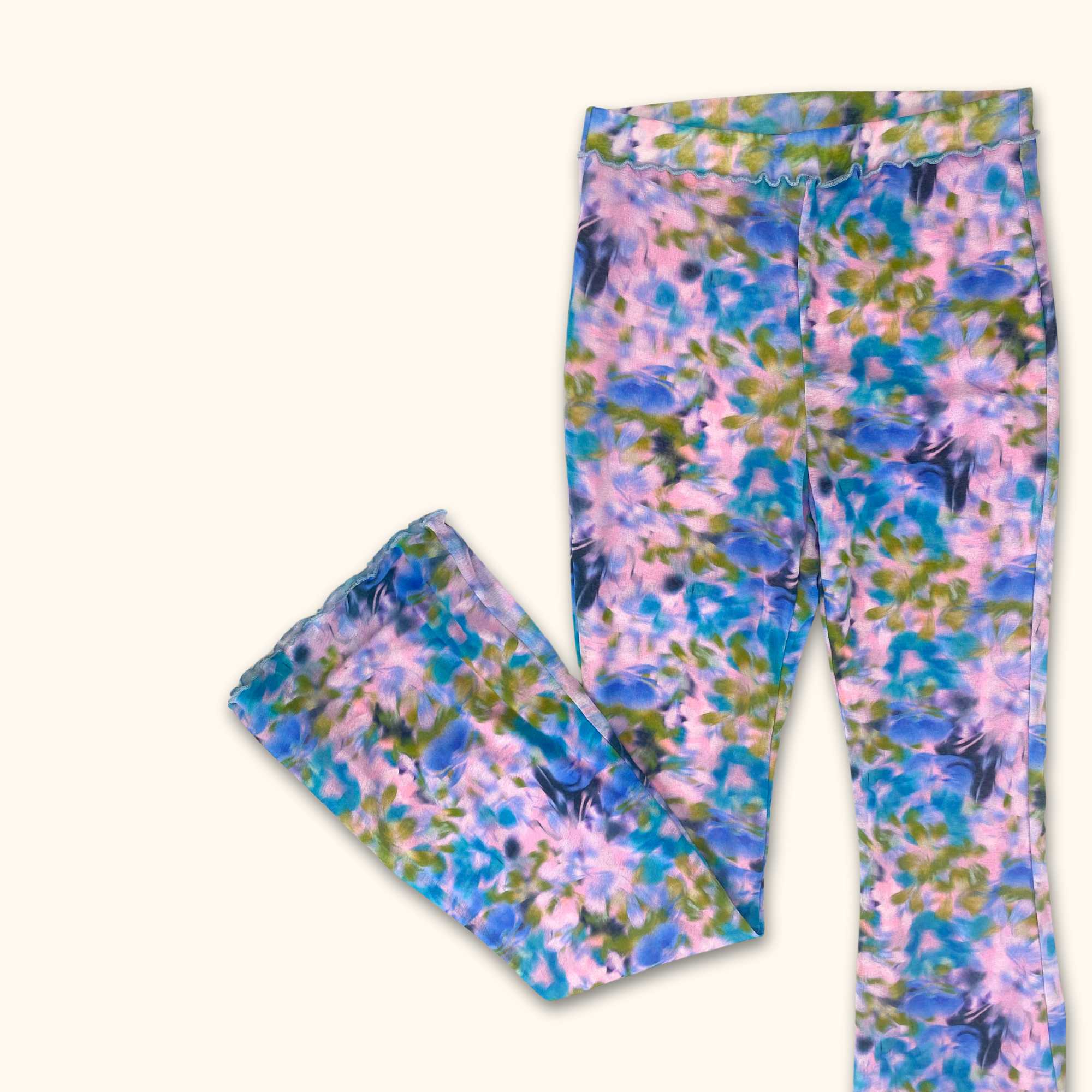 Topshop Blue Floral High Waisted Flared Trousers -  Size 12 -  - Trousers