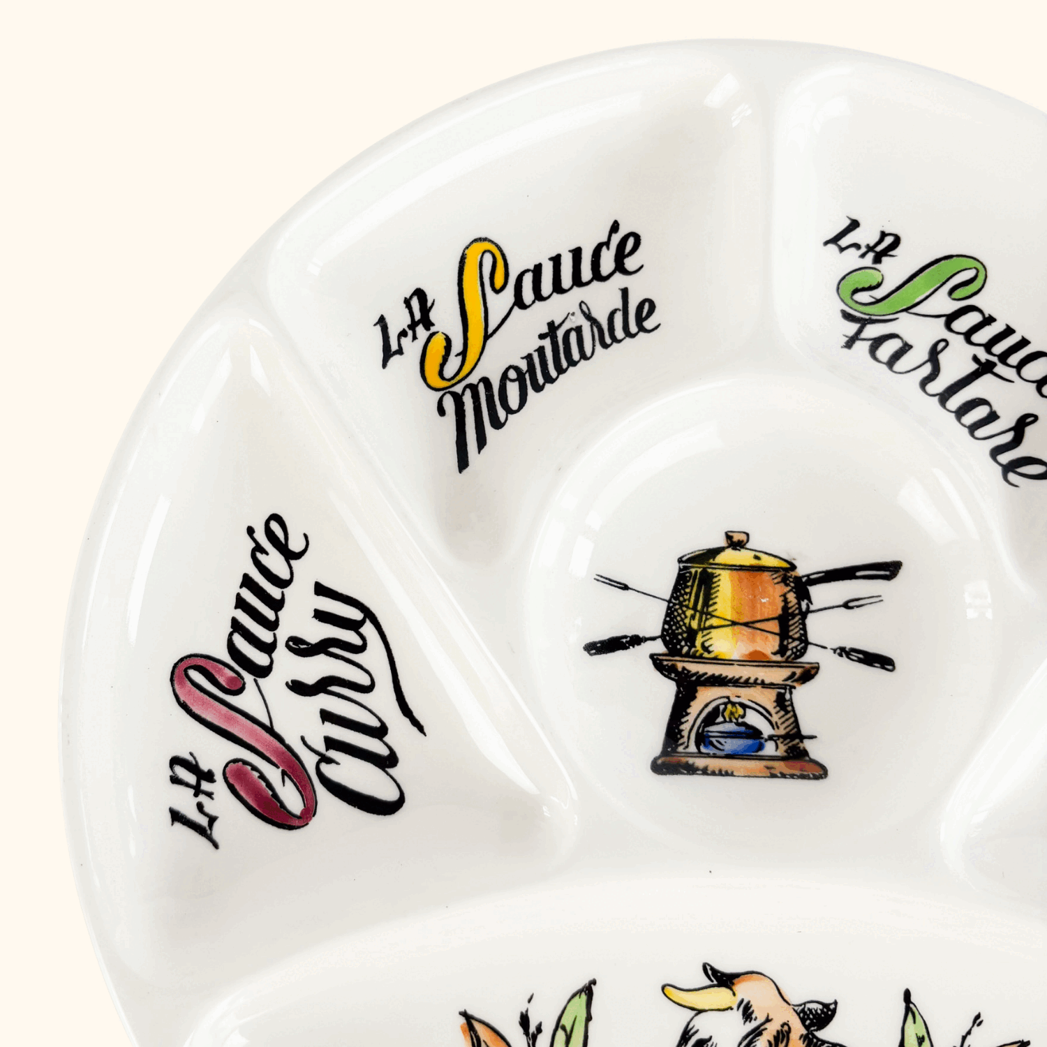 Vintage 1970s Gien France Fondue Section Plate Gine France