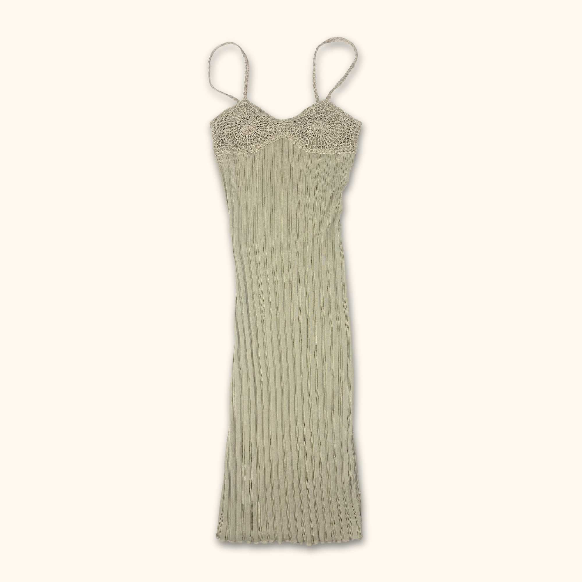 Zara Crochet Cream Ribbed Midi Dress - Size Large -  - Dresses