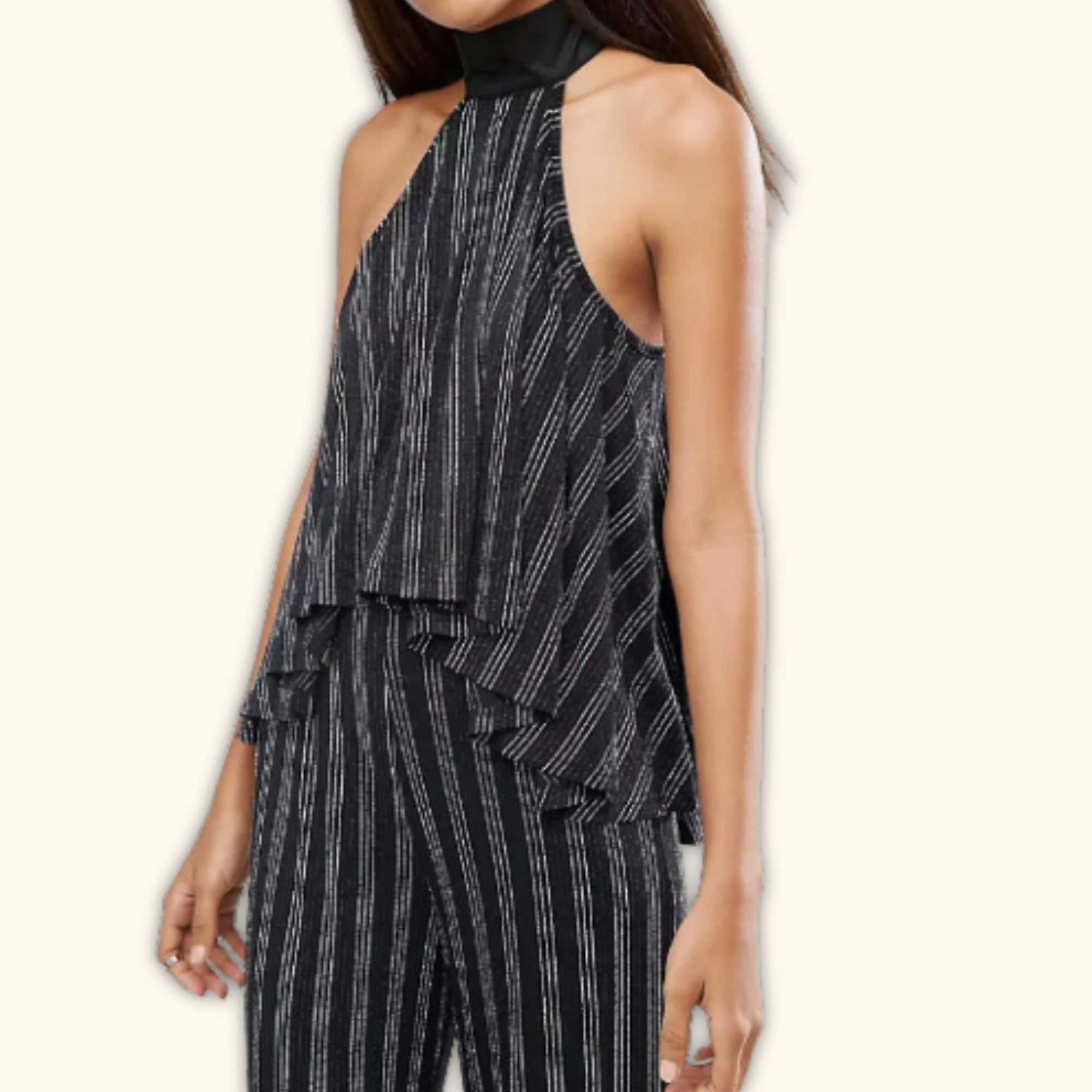 NaaNaa Sparkly Black Halter Neck Asymmetric Top - Size 6 -  - Tops