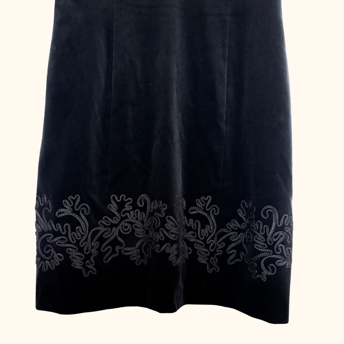 Laura Ashley Black Velvet Embroidered Short Dress - Size 18 Laura Ashley