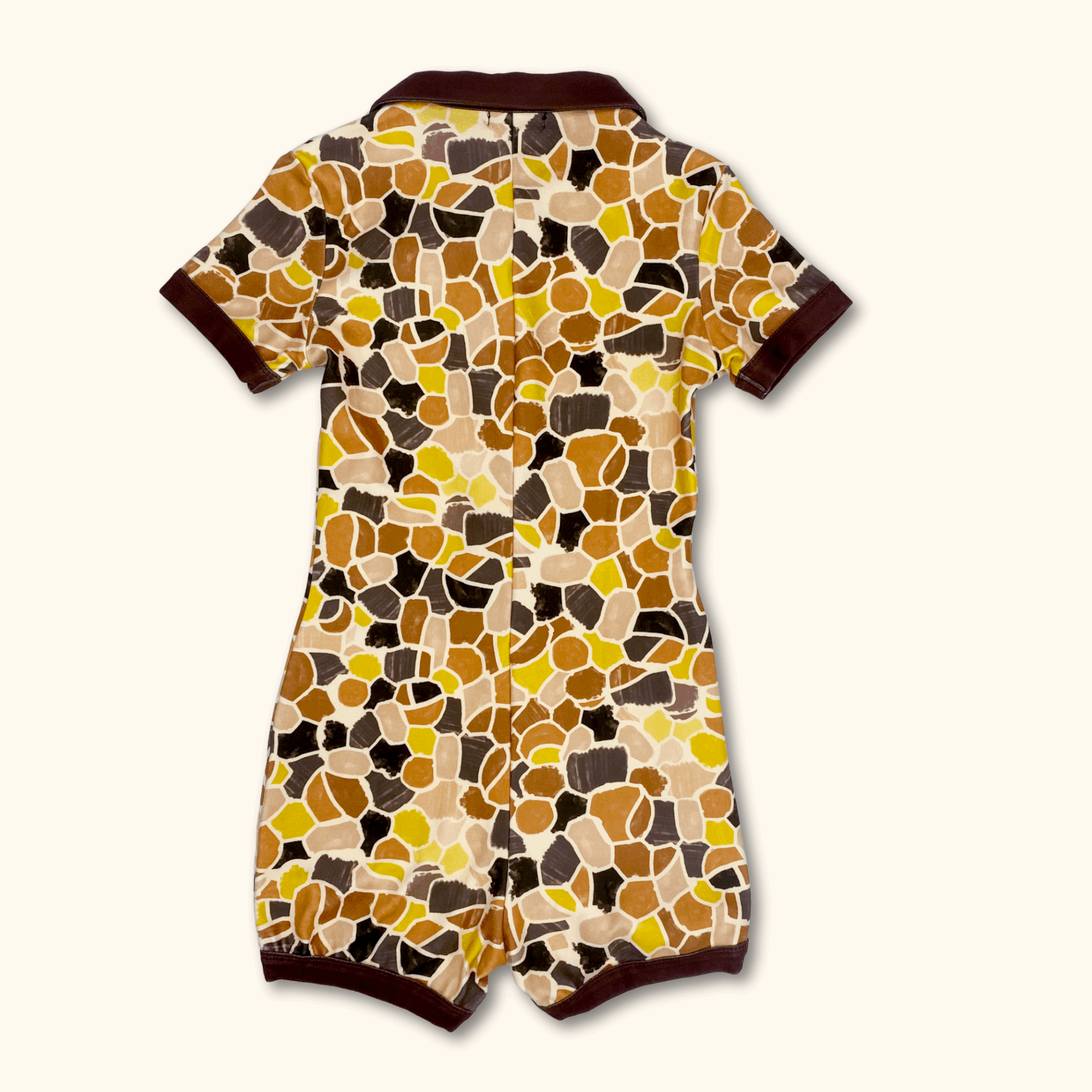 Murci 70s Inspired Brown Short Sleeve Patterned Playsuit - Size 8 - - Jumpsuits & playsuits