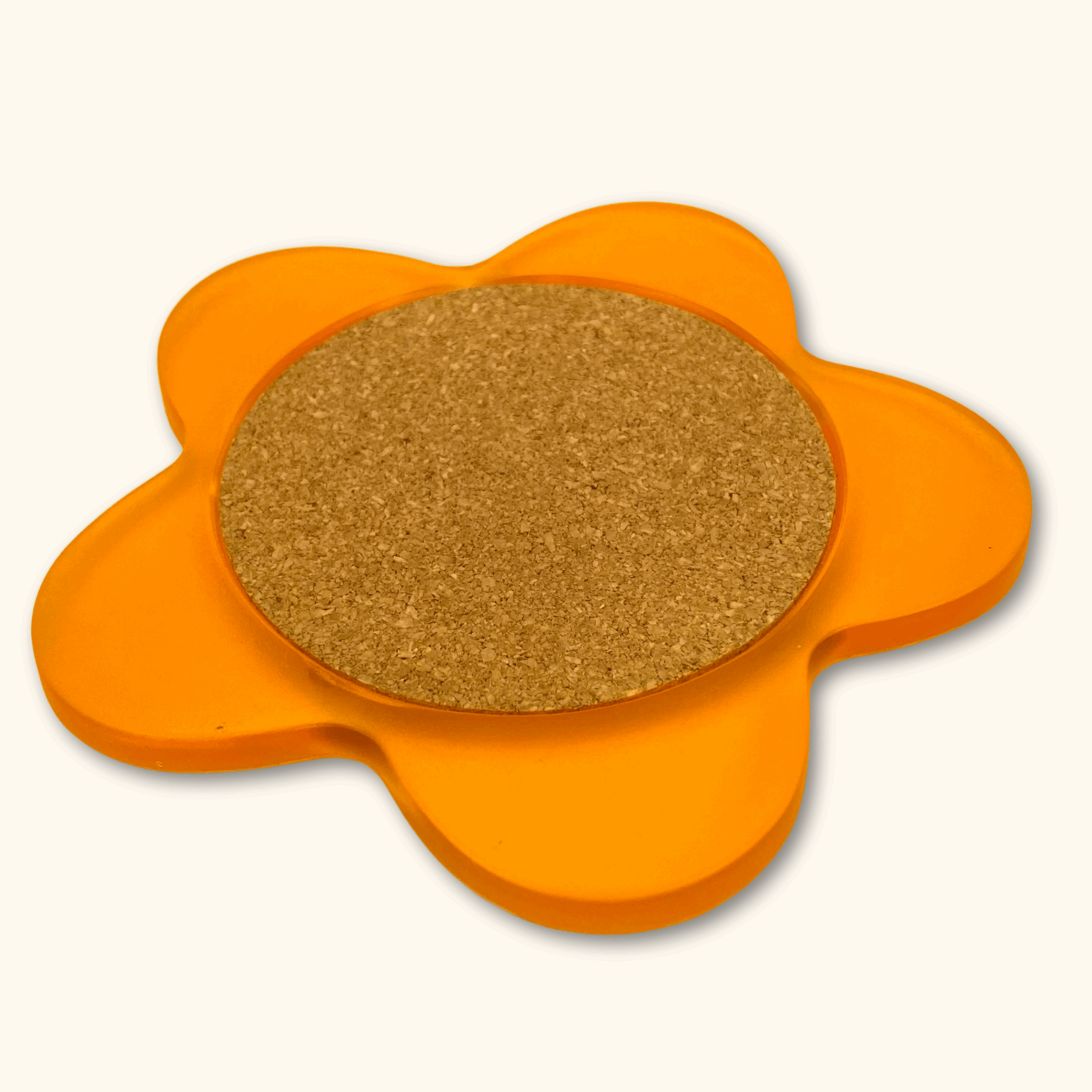 Cork Orange Flower Shaped Coaster with Plastic Petals - - Kitchenware