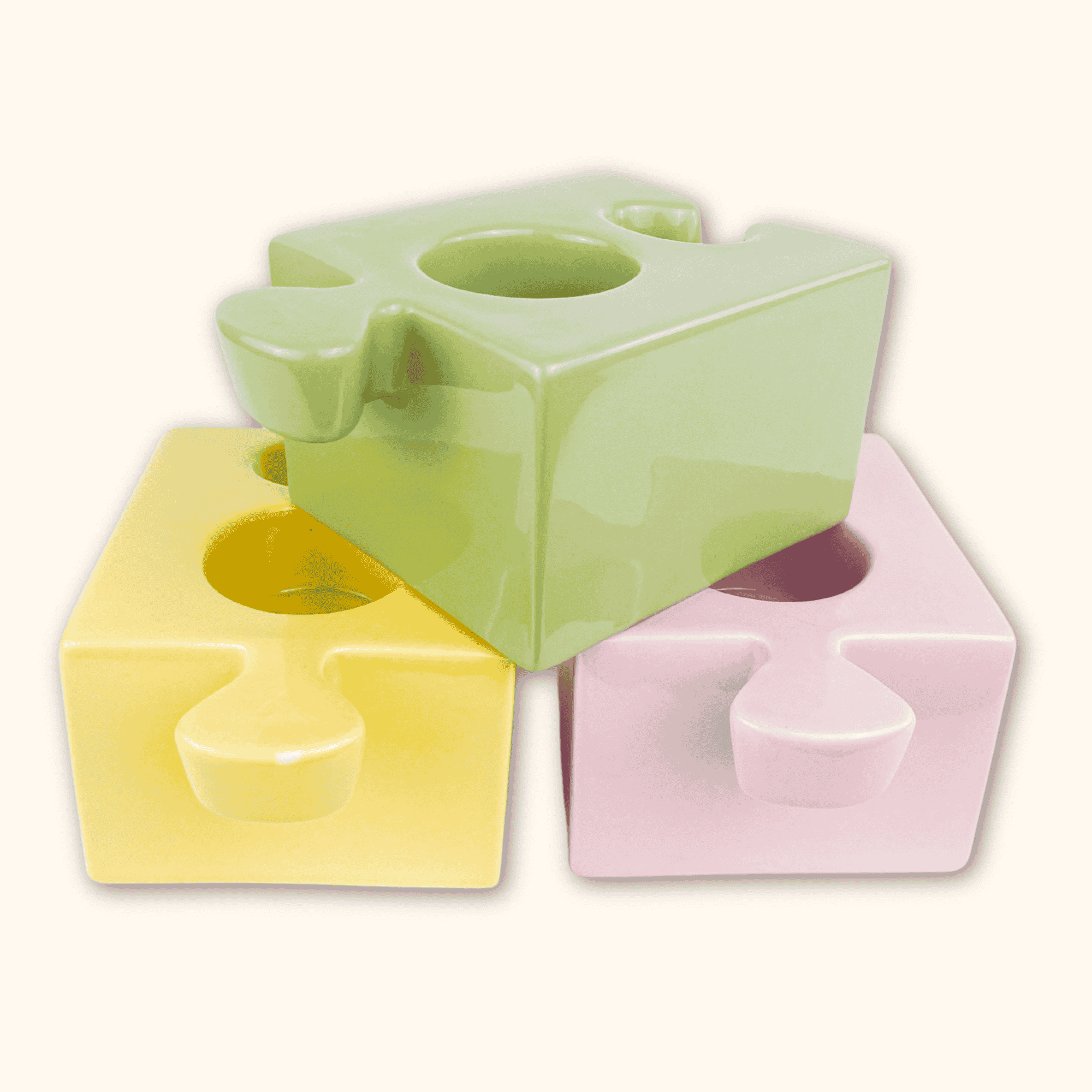 Jigsaw Puzzle Novelty Candle Holder - Set of 3 Sunshine Thrift