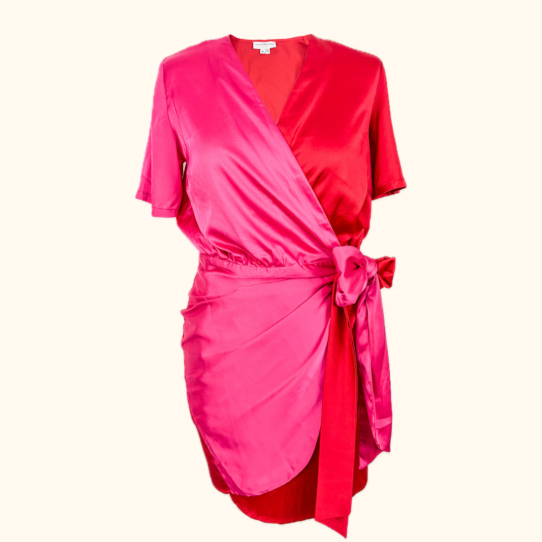 Never Fully Dressed Pink and Red Wrap Mini Dress - Size Medium Never fully dressed