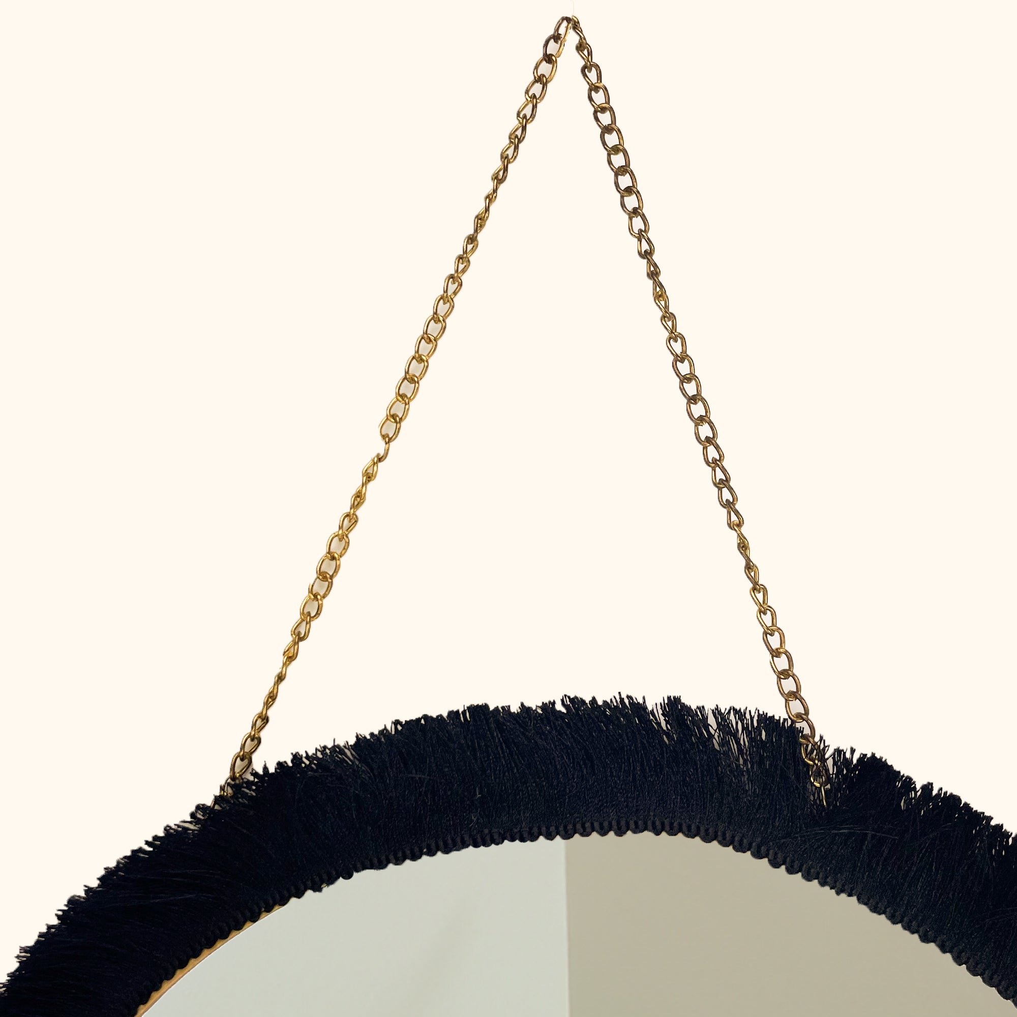 Black Fringe Gold Circle Hanging Mirror -  - Mirrors