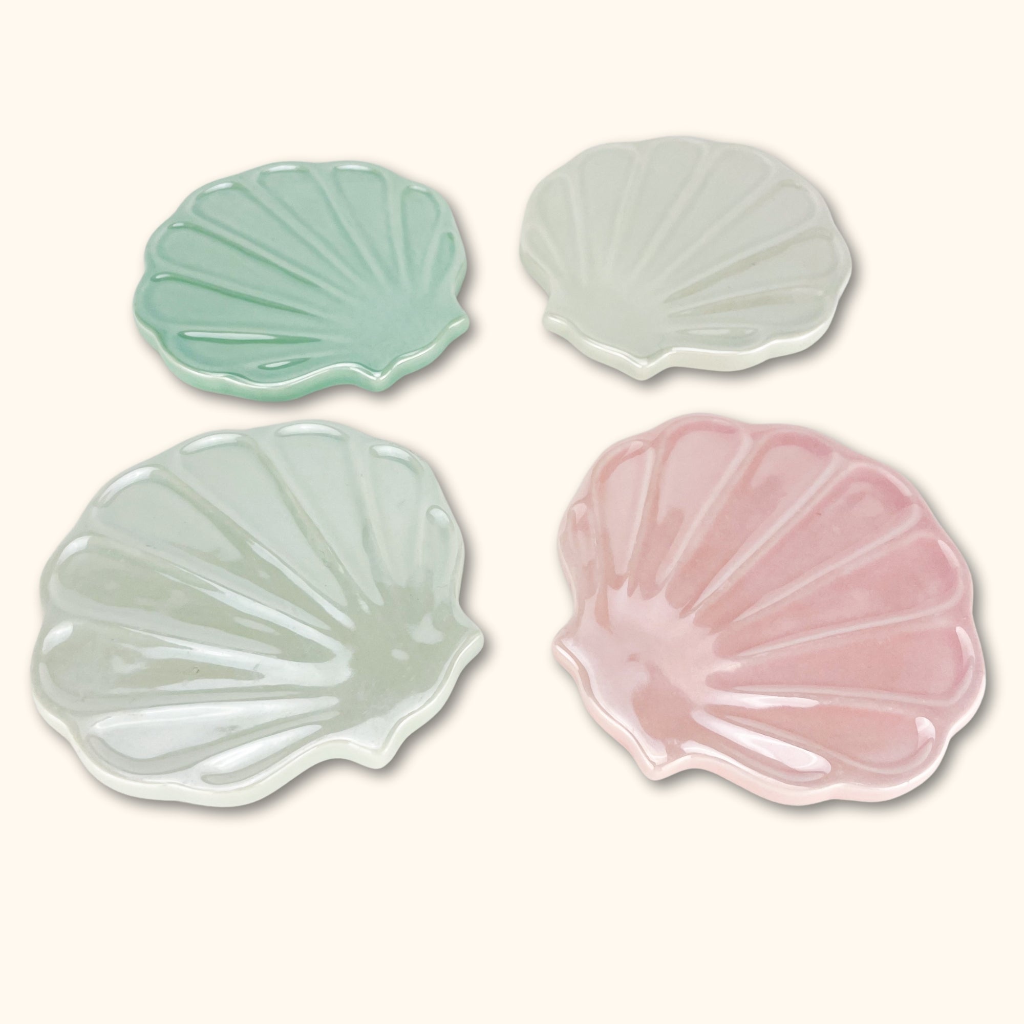 Clam Shell Ceramic Coasters - Set of 4 - - Kitchenware