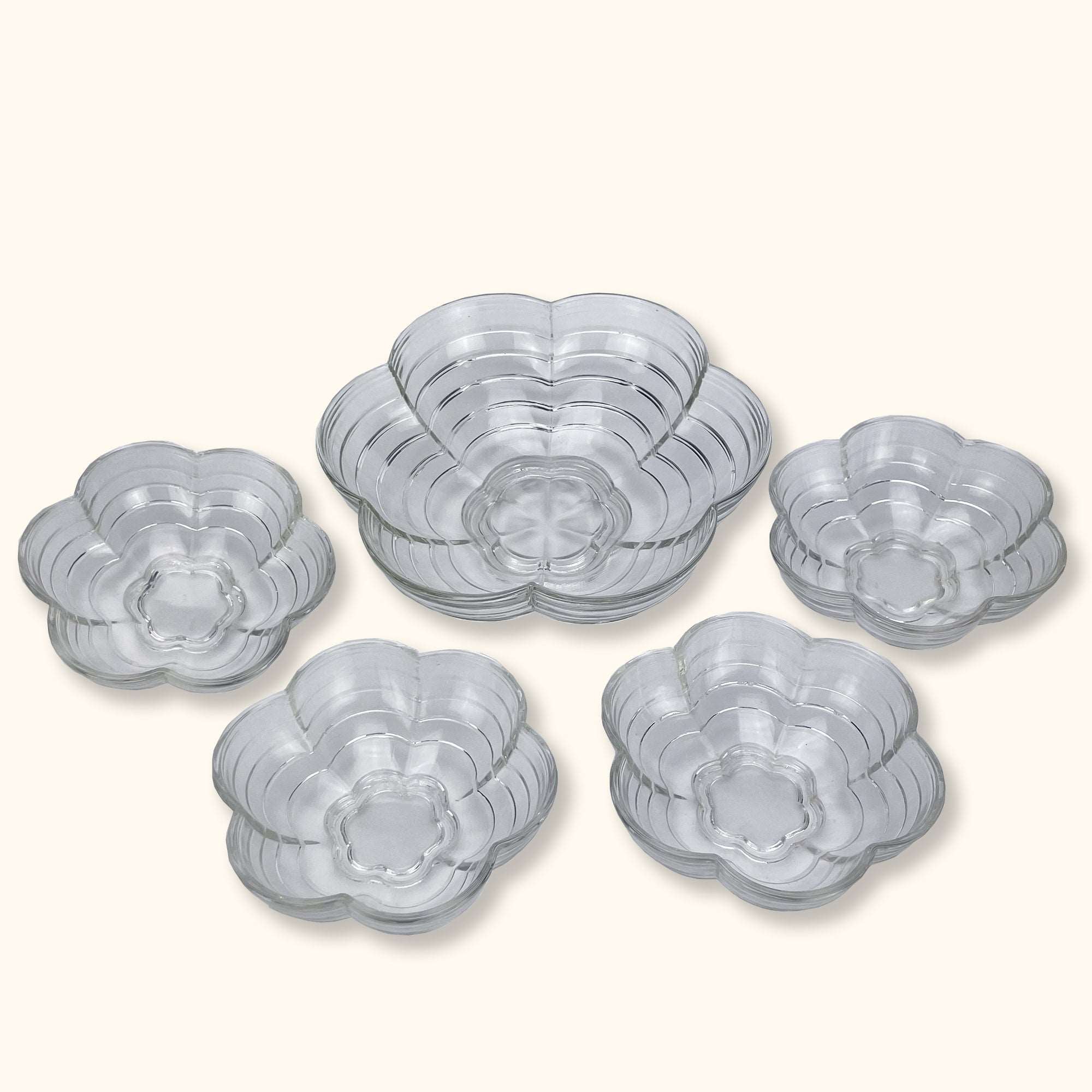Clear Glass Flower Serving Bowls - Set of 5 -  - Kitchenware