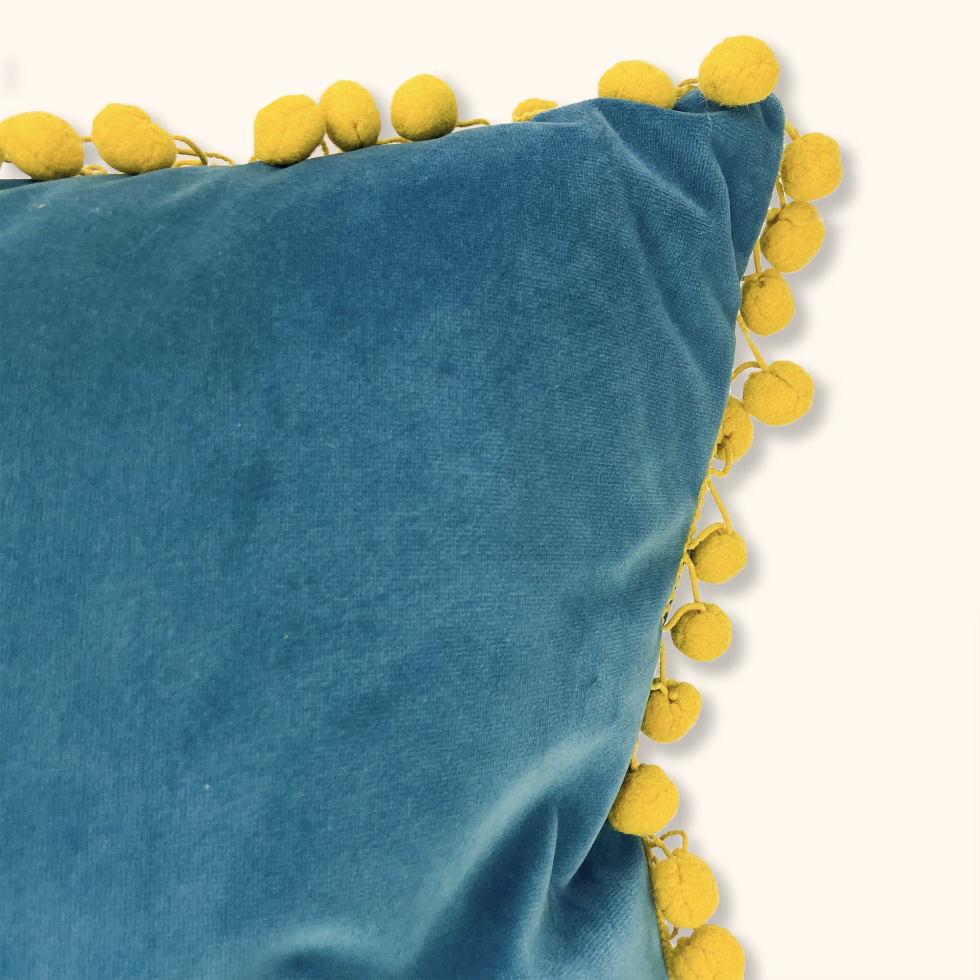 Teal Pom Pom Velvet Square Cushion Cover -  - Cushion covers