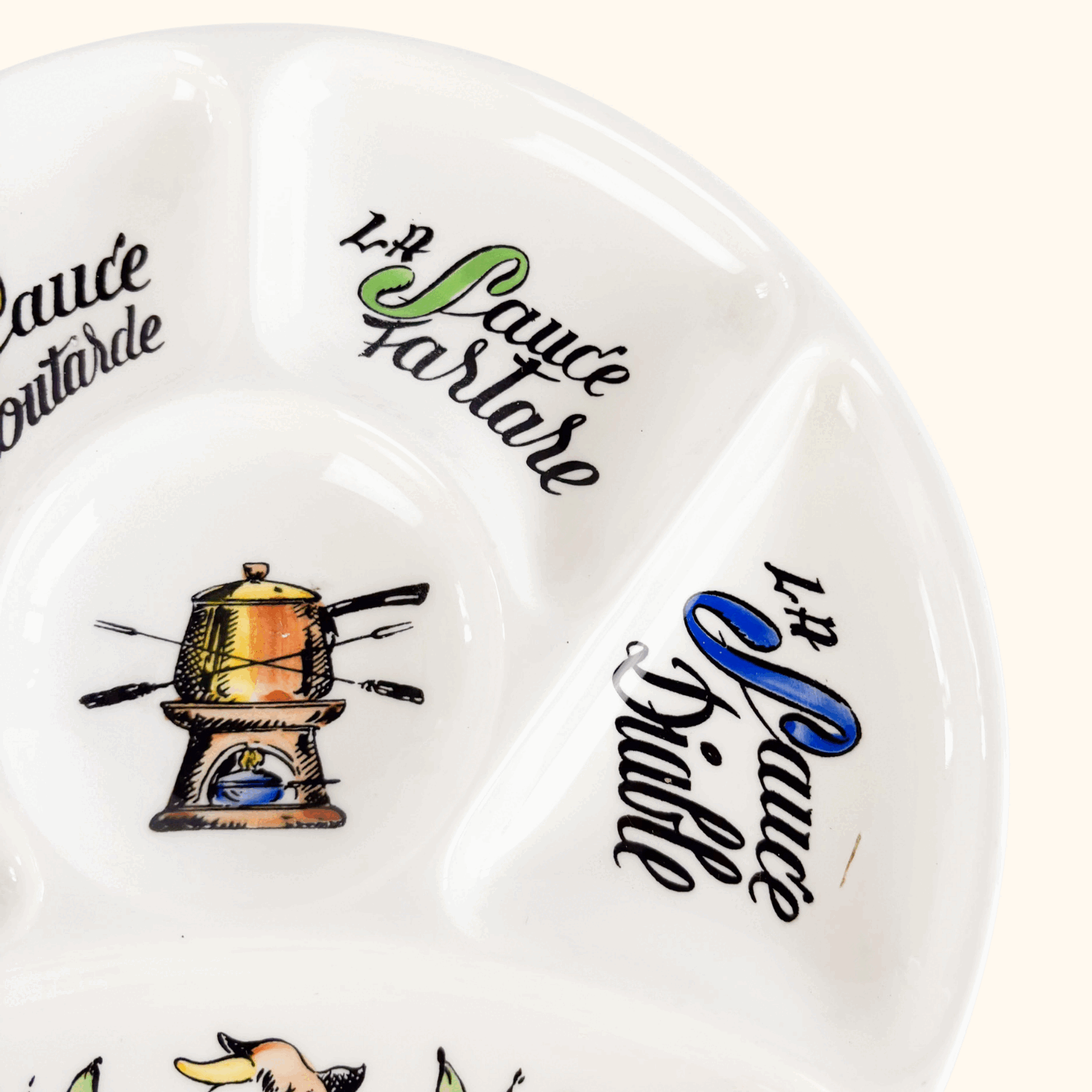 Vintage 1970s Gien France Fondue Section Plate Gine France