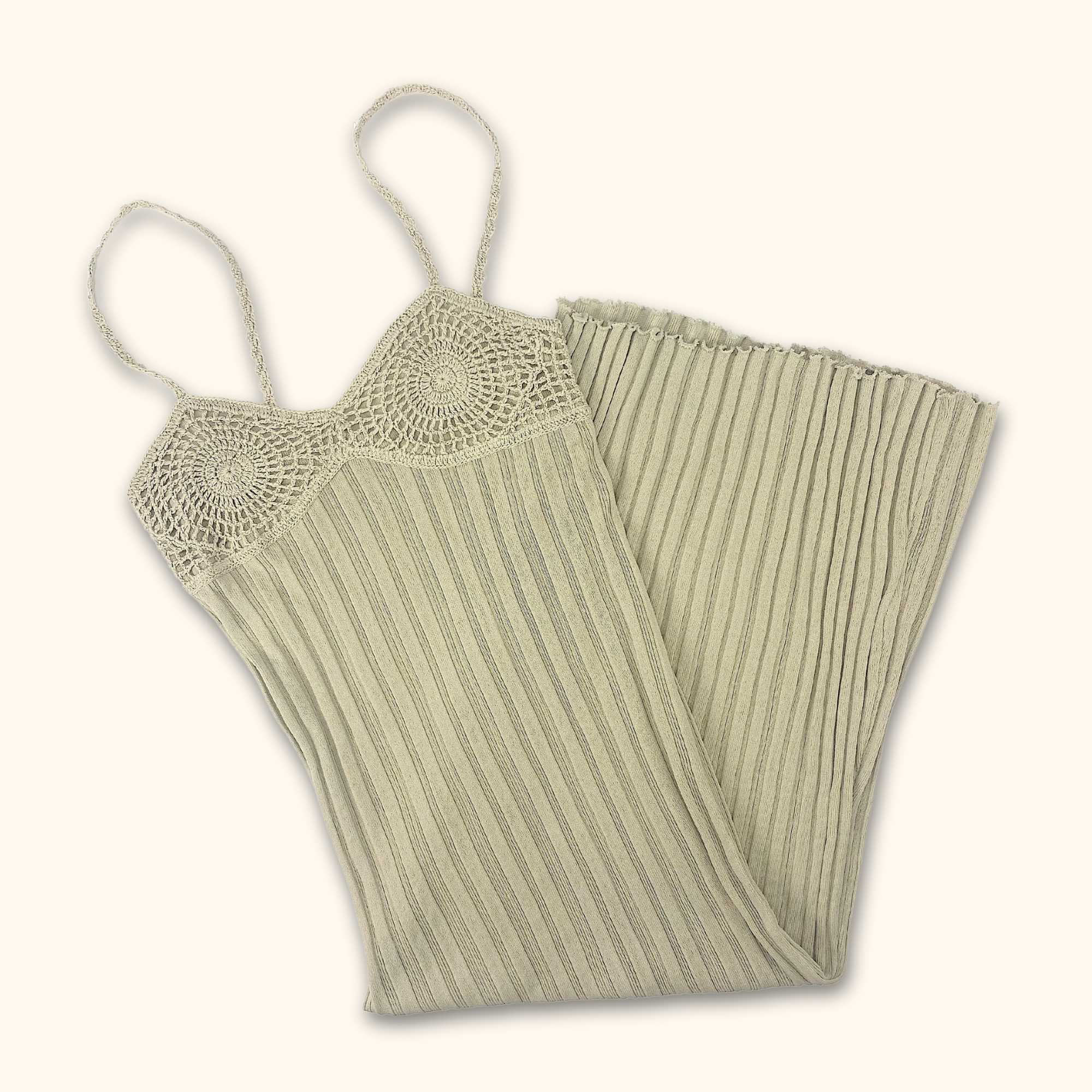 Zara Crochet Cream Ribbed Midi Dress - Size Large -  - Dresses