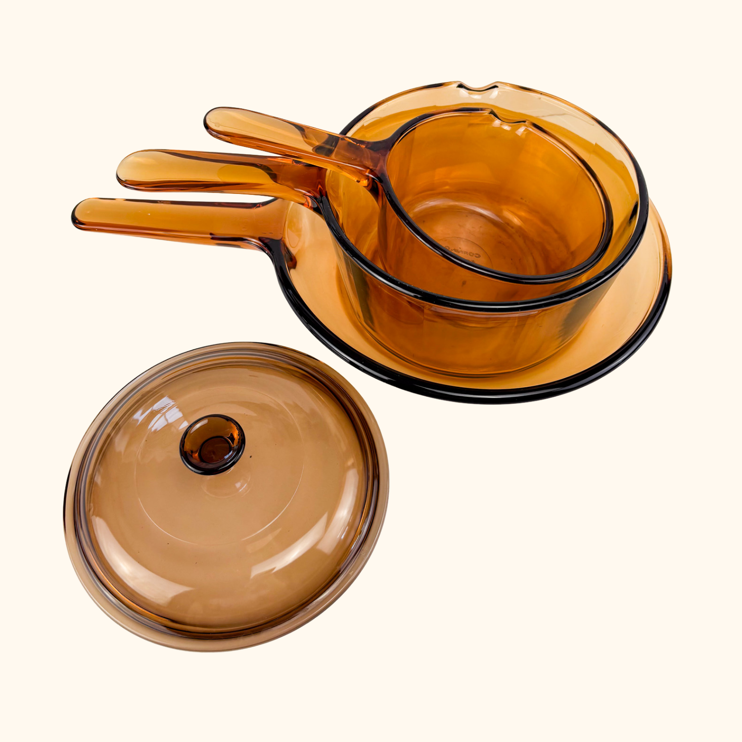 Vision Corning France Amber Glass Pan Skillet Set Vision Corning