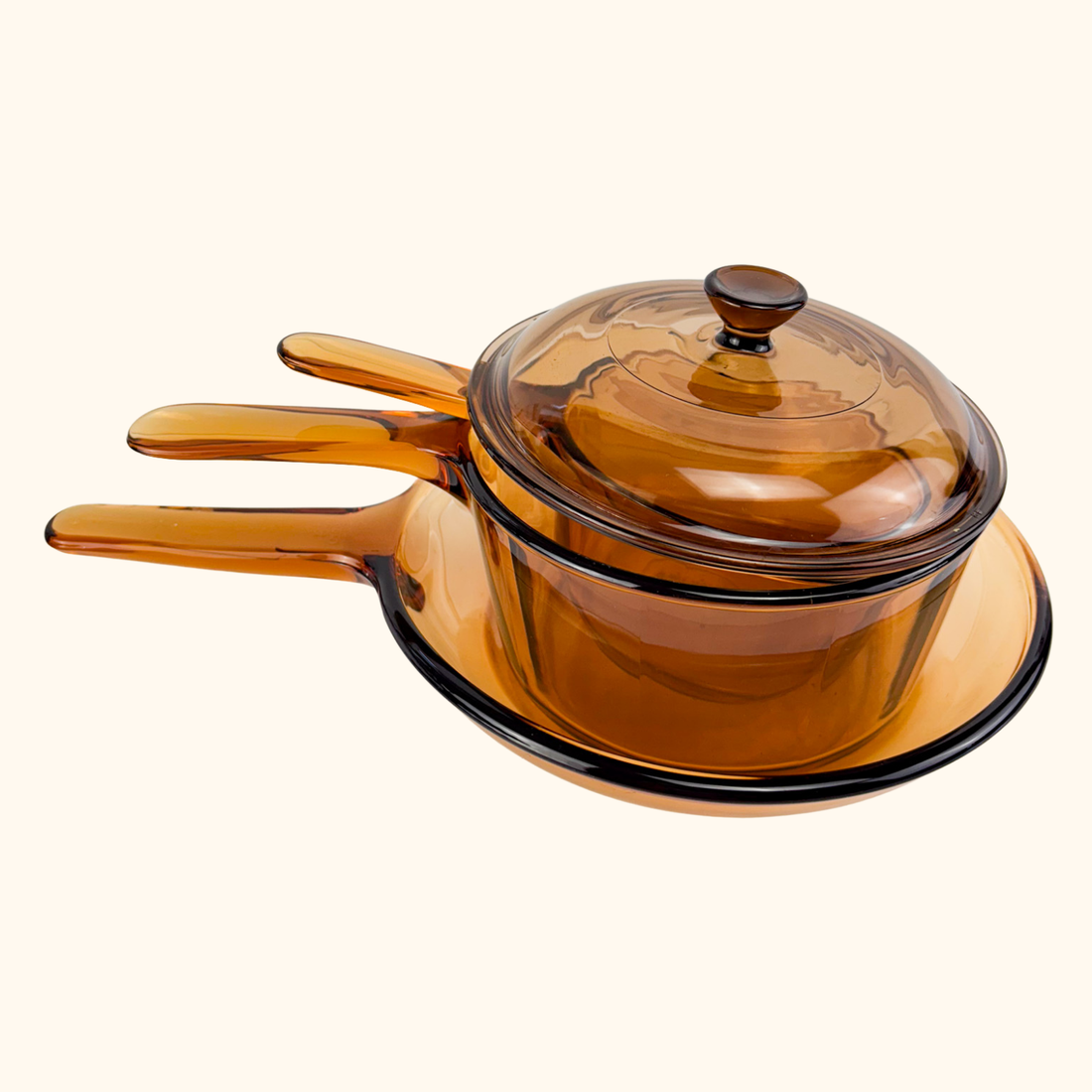 Vision Corning France Amber Glass Pan Skillet Set Vision Corning