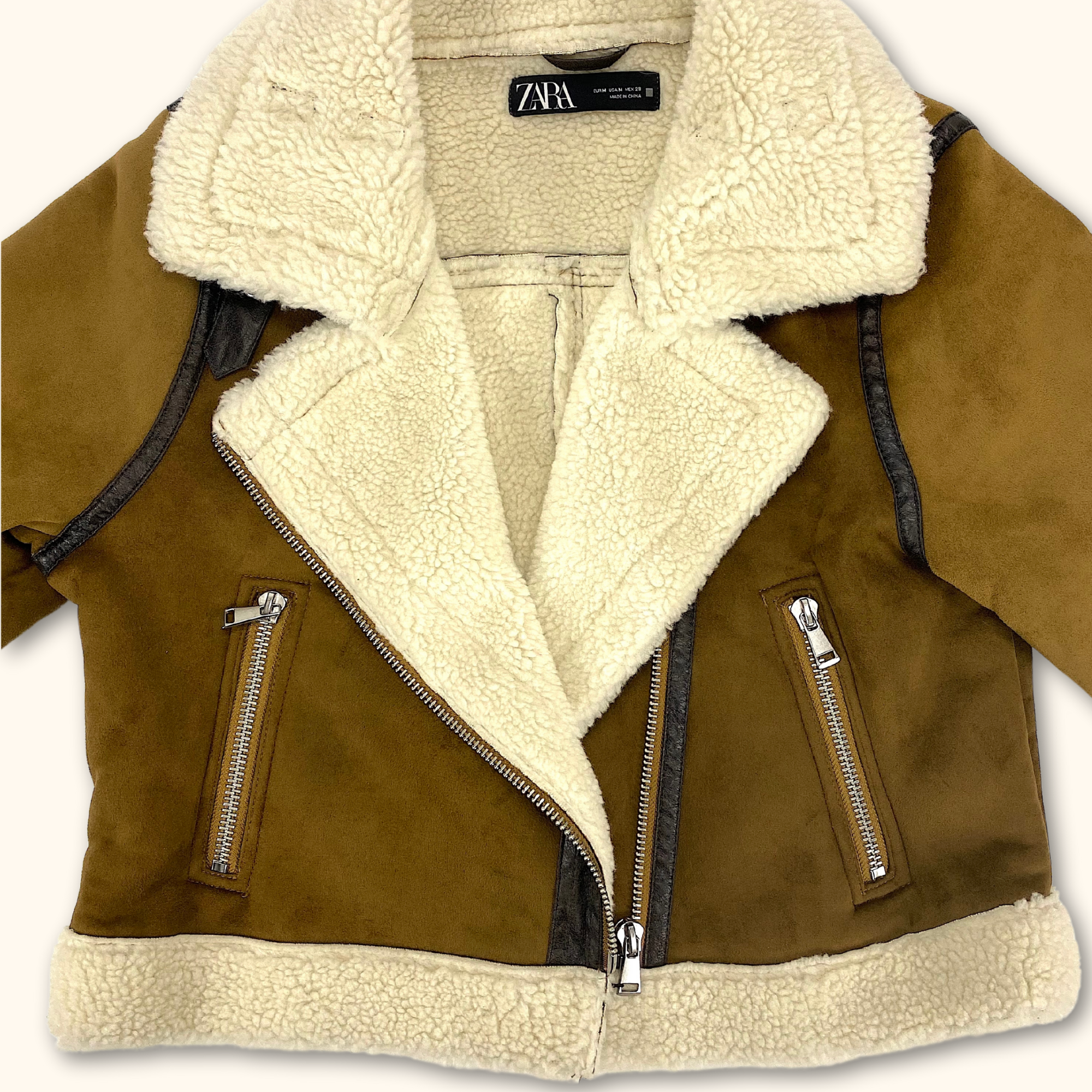 Zara Fleeced Brown Suede Jacket - Size Medium - - Coats & jackets